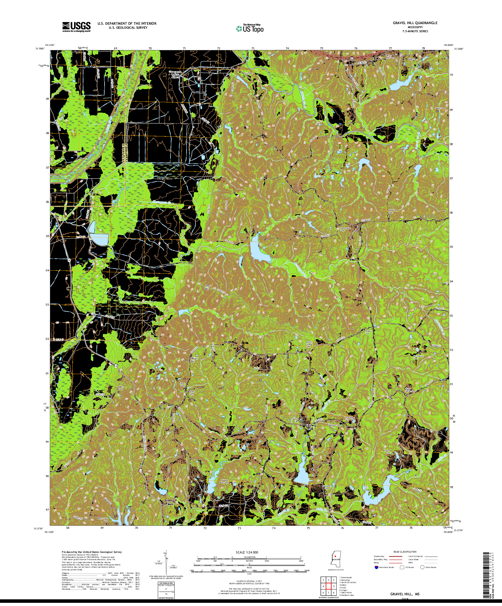 USGS US TOPO 7.5-MINUTE MAP FOR GRAVEL HILL, MS 2018
