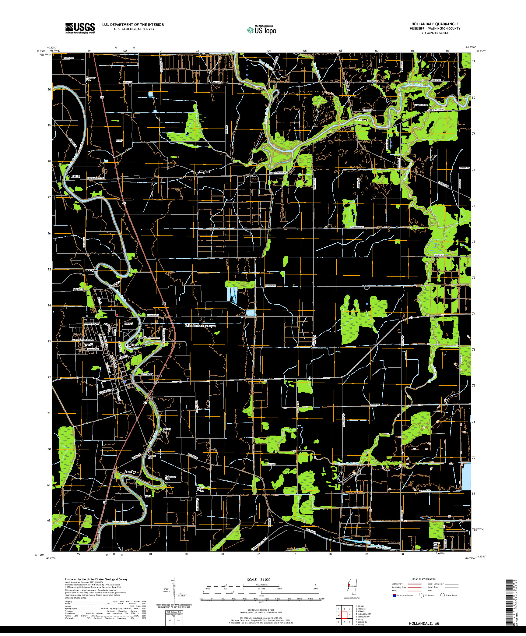 USGS US TOPO 7.5-MINUTE MAP FOR HOLLANDALE, MS 2018