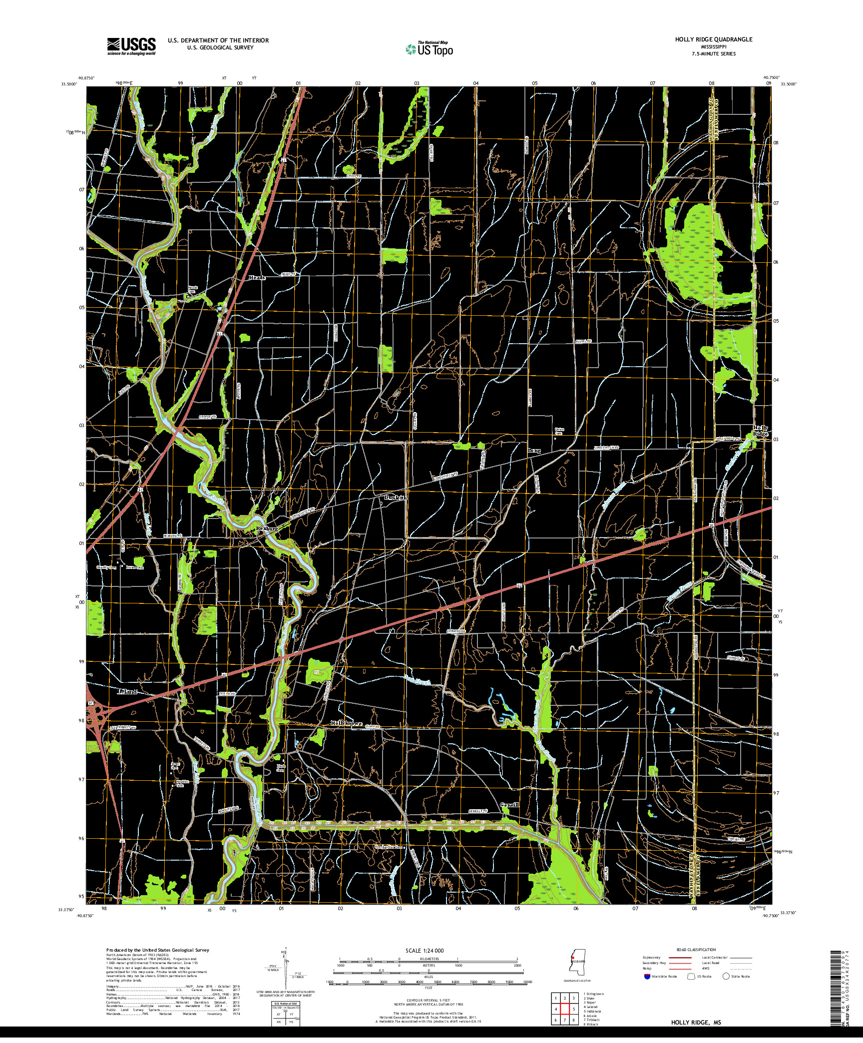 USGS US TOPO 7.5-MINUTE MAP FOR HOLLY RIDGE, MS 2018