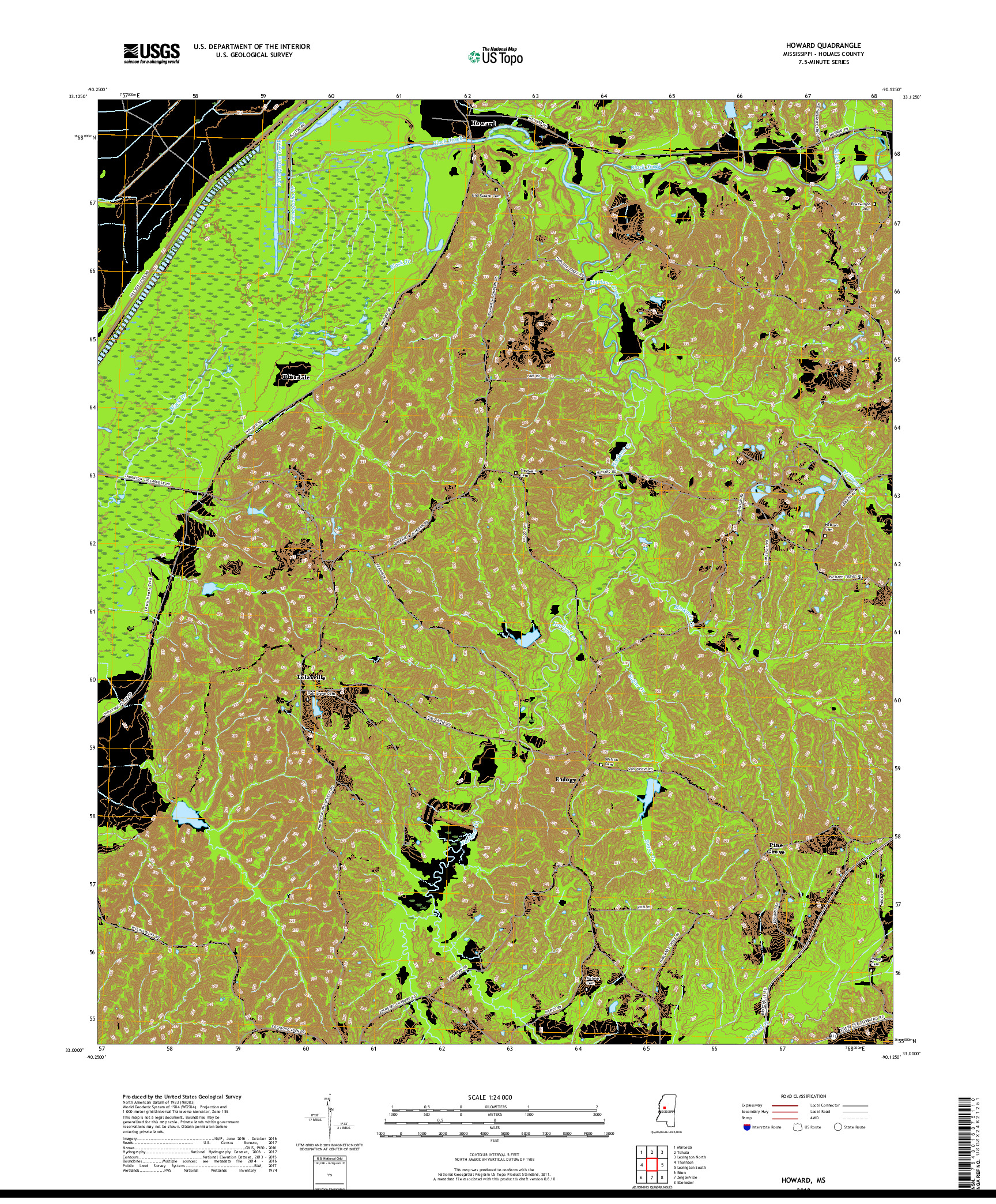 USGS US TOPO 7.5-MINUTE MAP FOR HOWARD, MS 2018