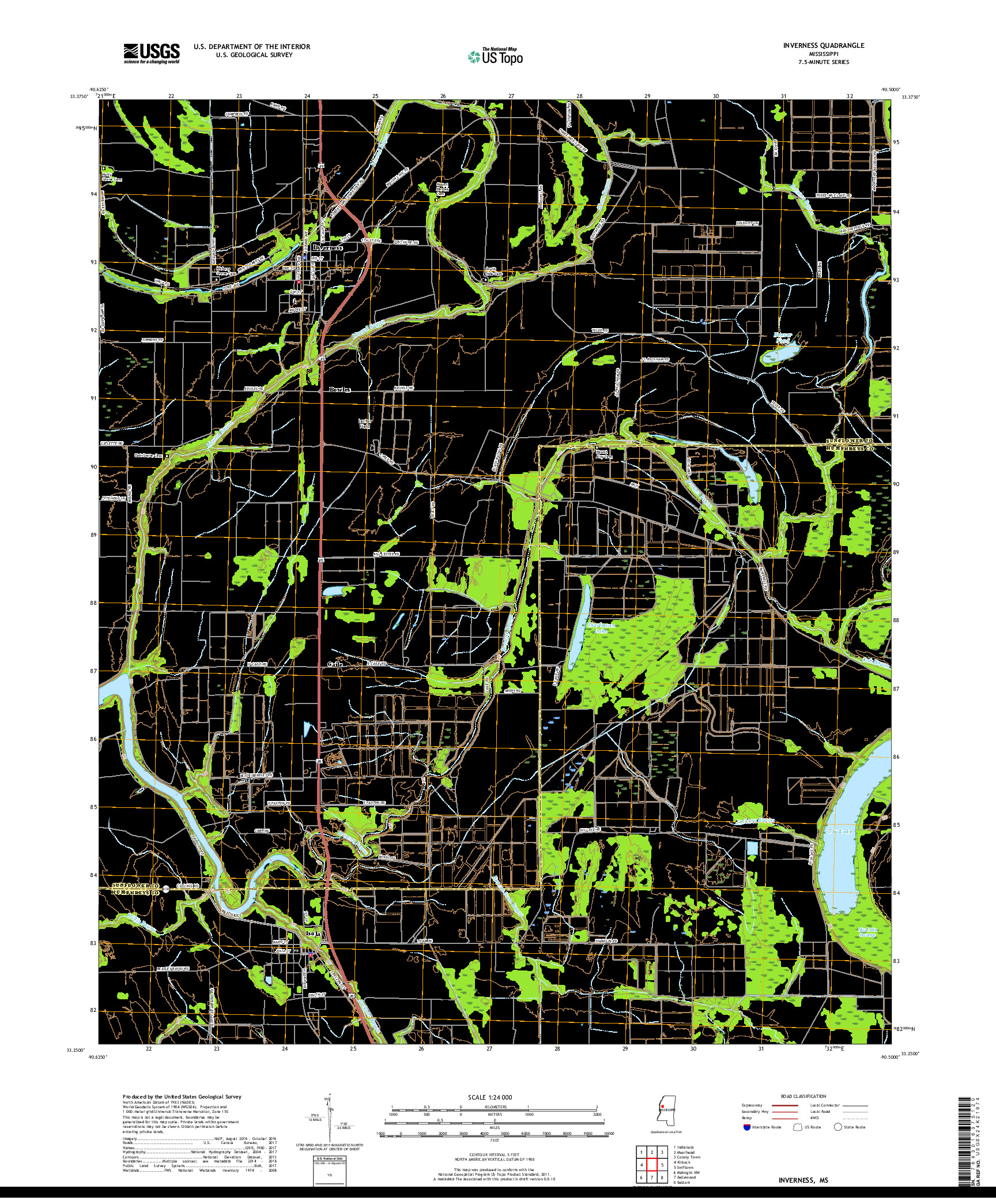 USGS US TOPO 7.5-MINUTE MAP FOR INVERNESS, MS 2018