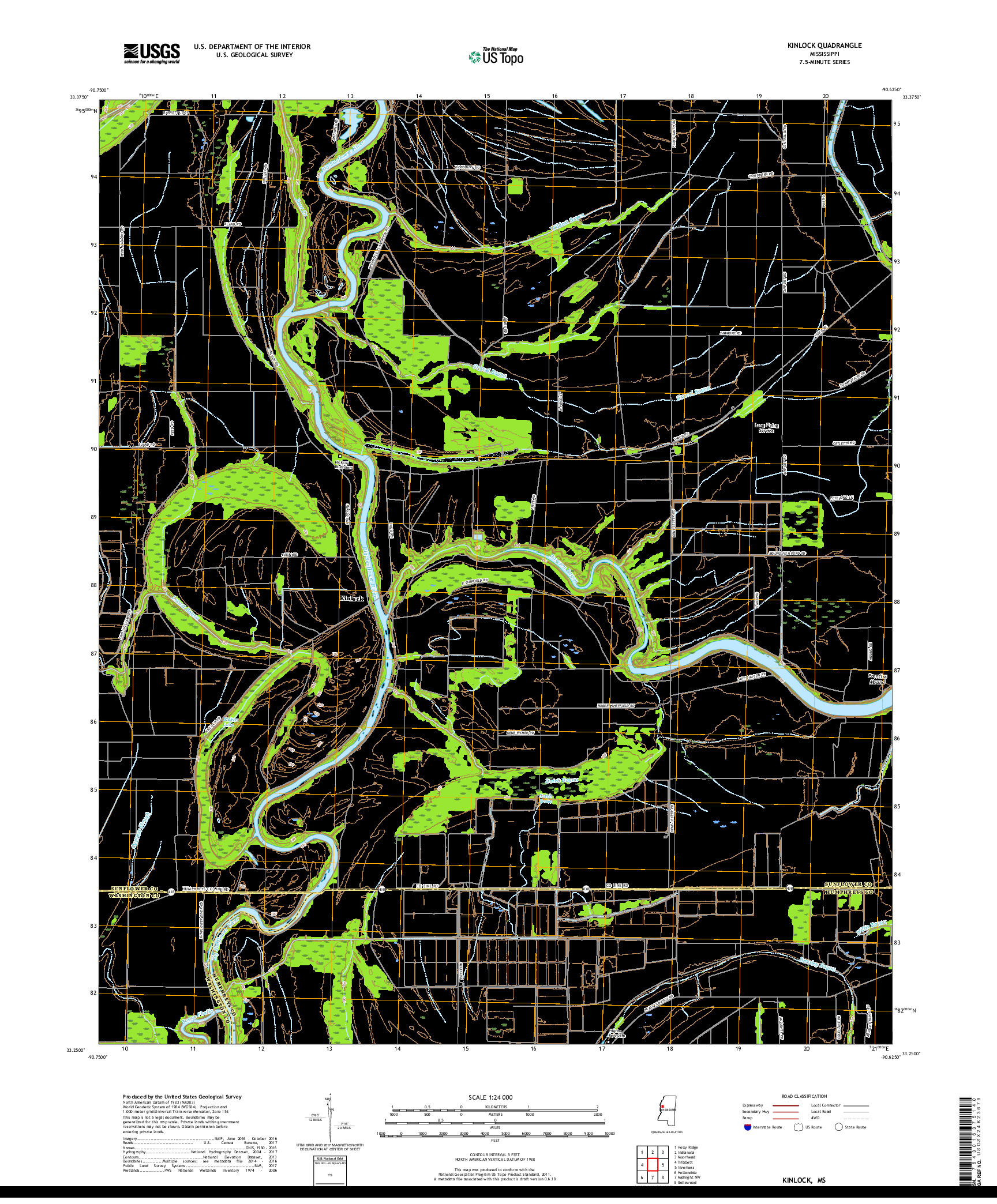 USGS US TOPO 7.5-MINUTE MAP FOR KINLOCK, MS 2018