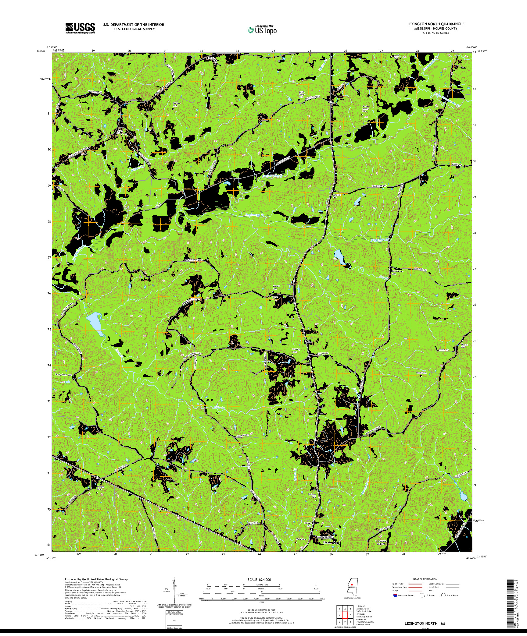USGS US TOPO 7.5-MINUTE MAP FOR LEXINGTON NORTH, MS 2018