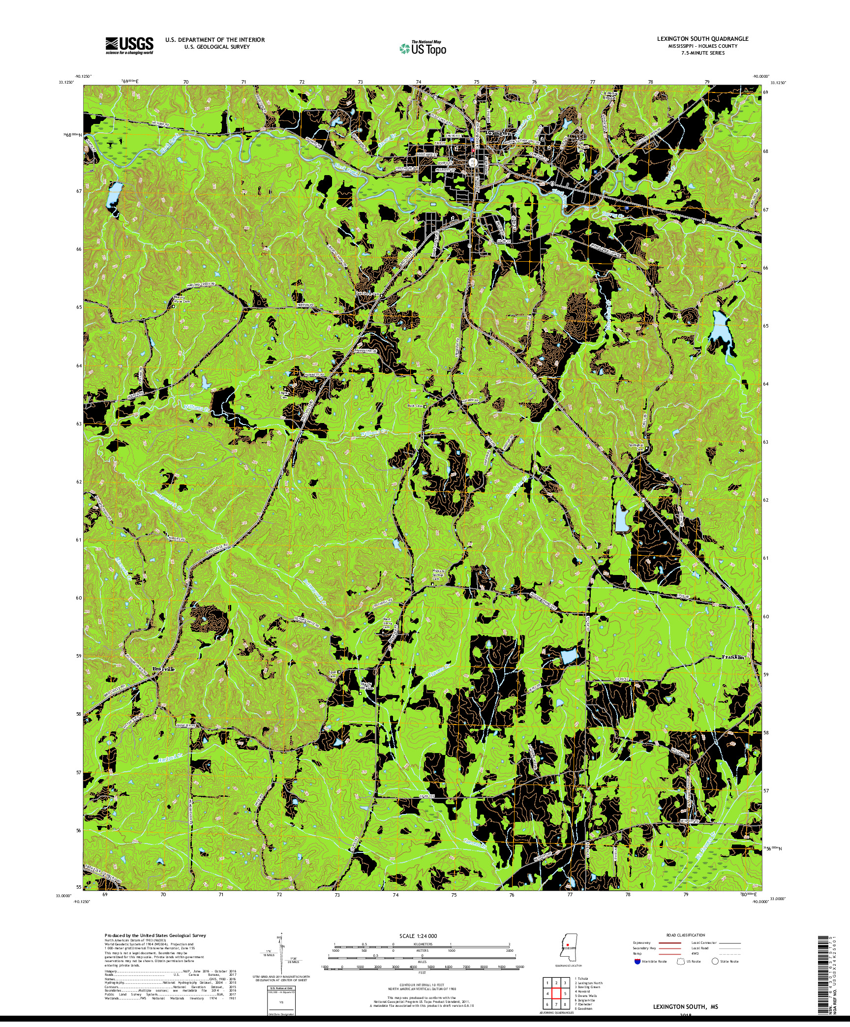 USGS US TOPO 7.5-MINUTE MAP FOR LEXINGTON SOUTH, MS 2018