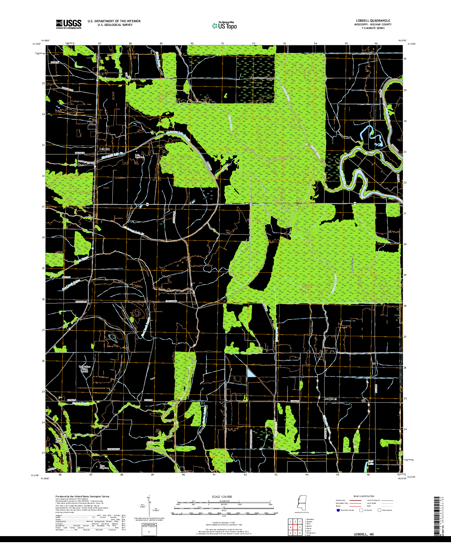 USGS US TOPO 7.5-MINUTE MAP FOR LOBDELL, MS 2018