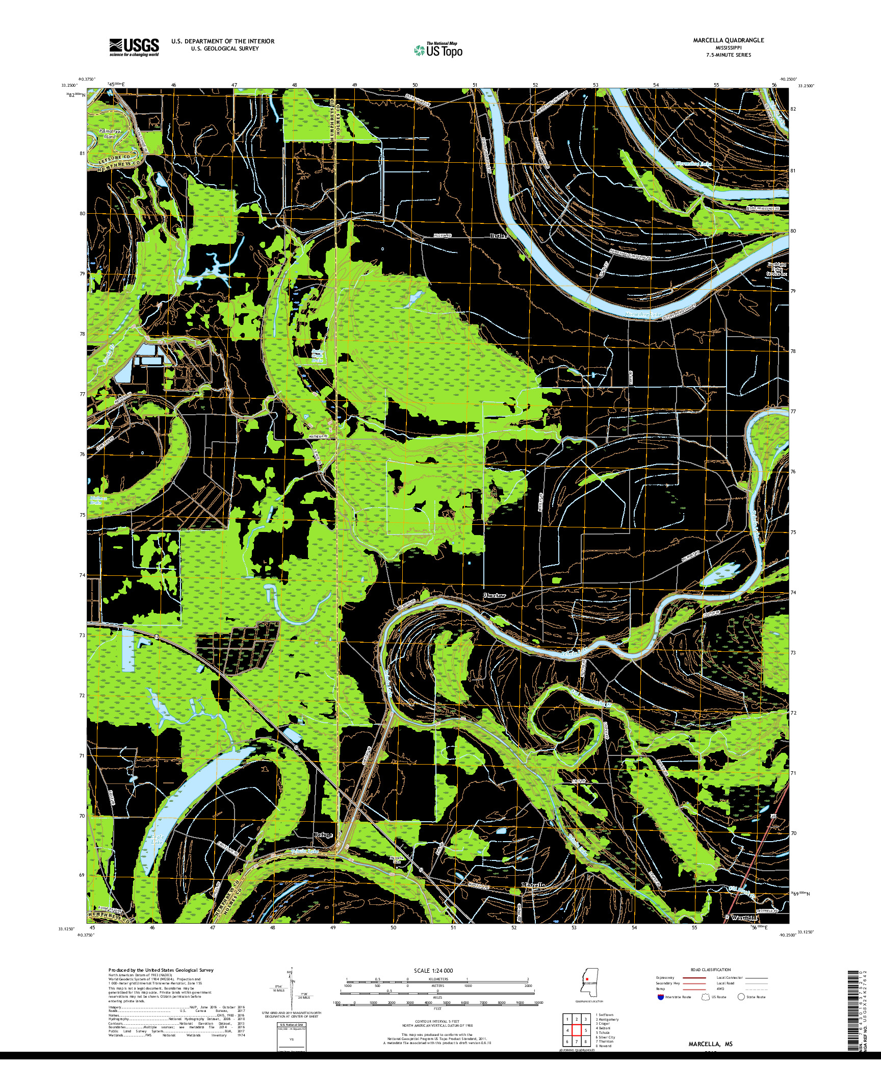 USGS US TOPO 7.5-MINUTE MAP FOR MARCELLA, MS 2018