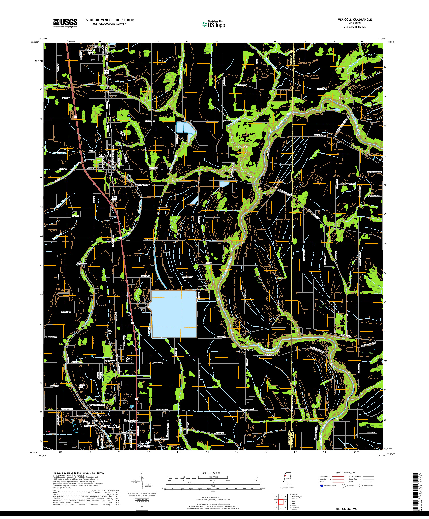 USGS US TOPO 7.5-MINUTE MAP FOR MERIGOLD, MS 2018