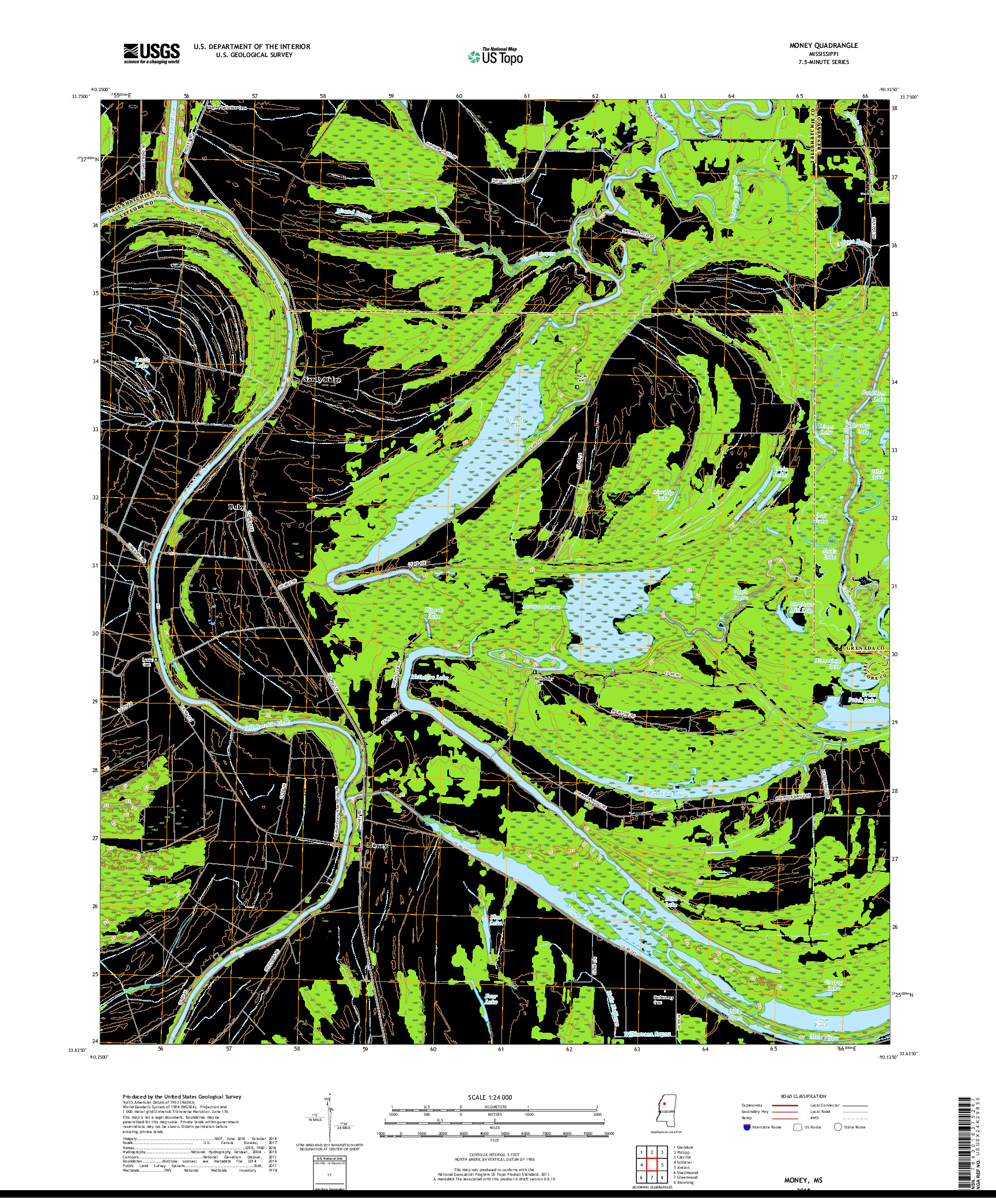 USGS US TOPO 7.5-MINUTE MAP FOR MONEY, MS 2018