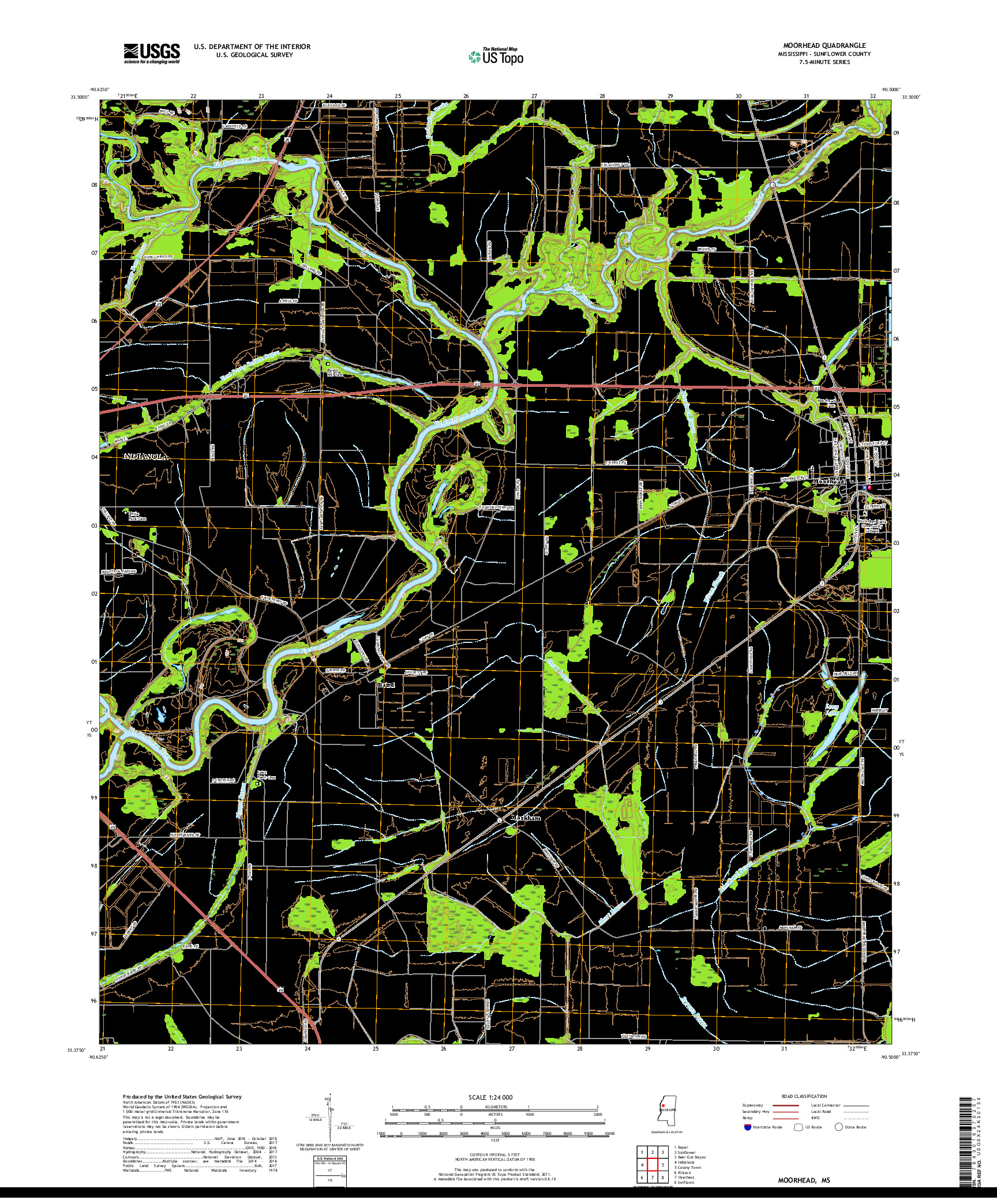 USGS US TOPO 7.5-MINUTE MAP FOR MOORHEAD, MS 2018