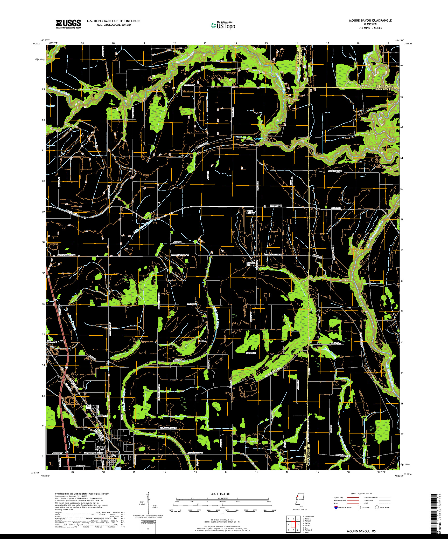 USGS US TOPO 7.5-MINUTE MAP FOR MOUND BAYOU, MS 2018