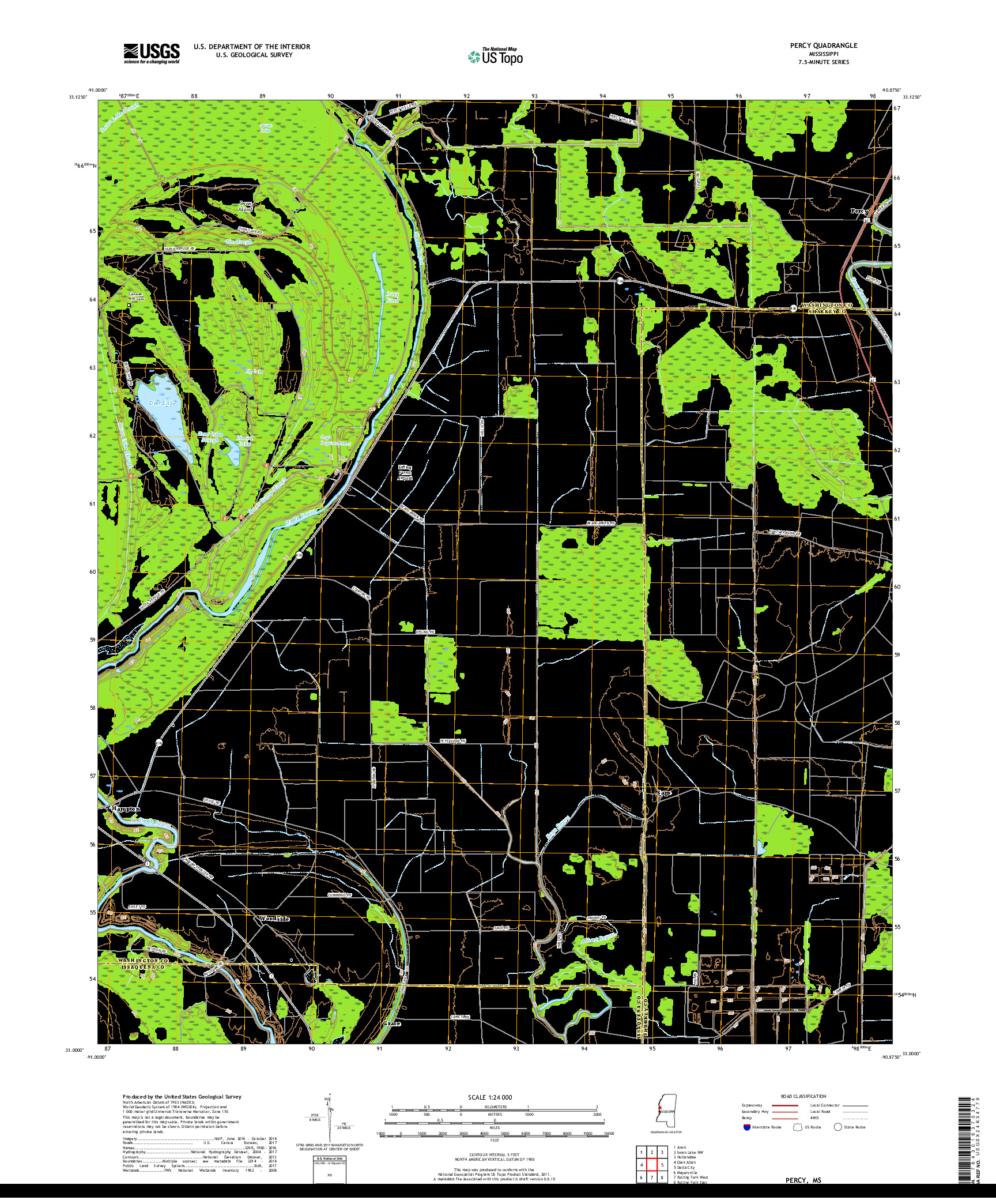 USGS US TOPO 7.5-MINUTE MAP FOR PERCY, MS 2018