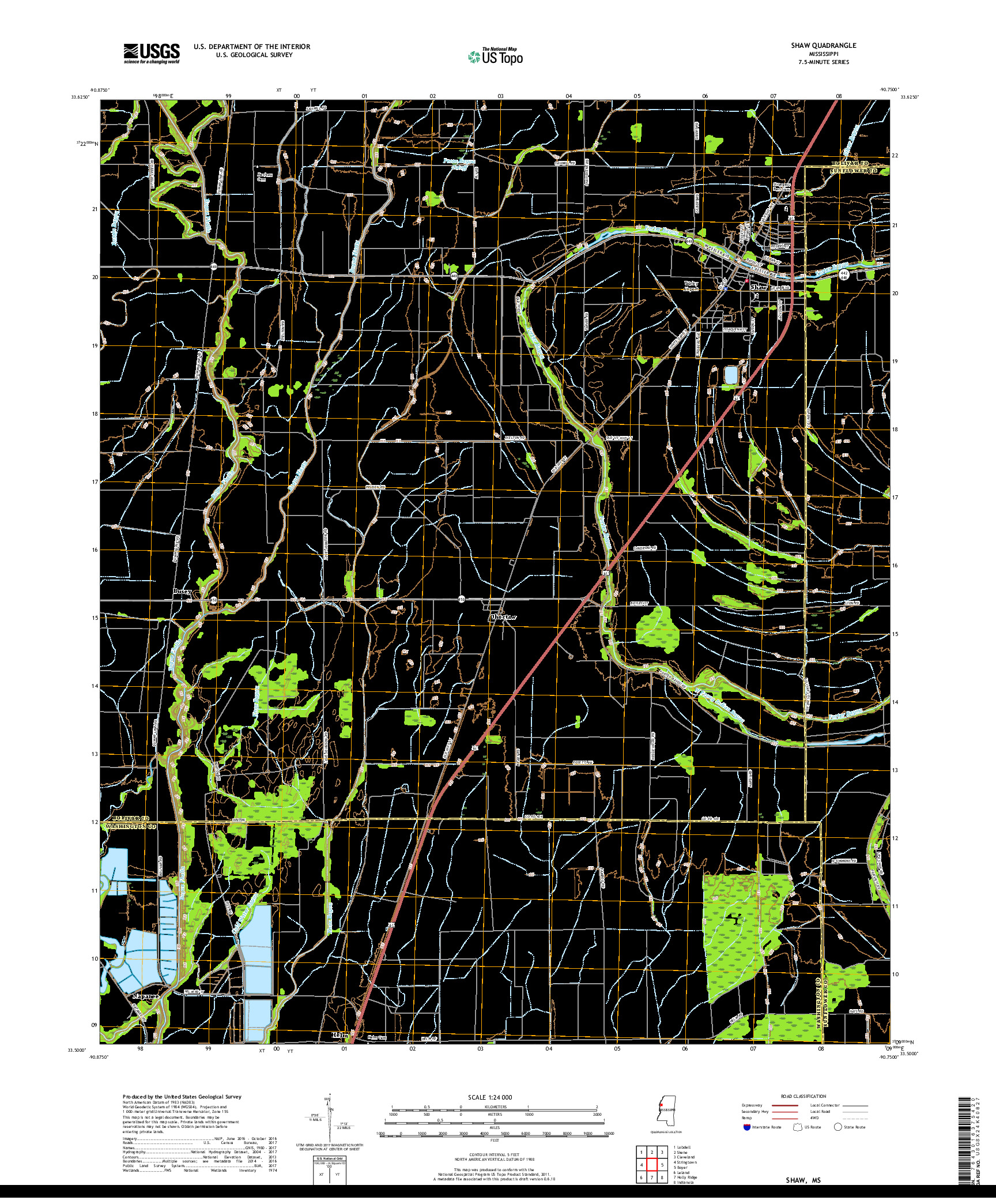 USGS US TOPO 7.5-MINUTE MAP FOR SHAW, MS 2018