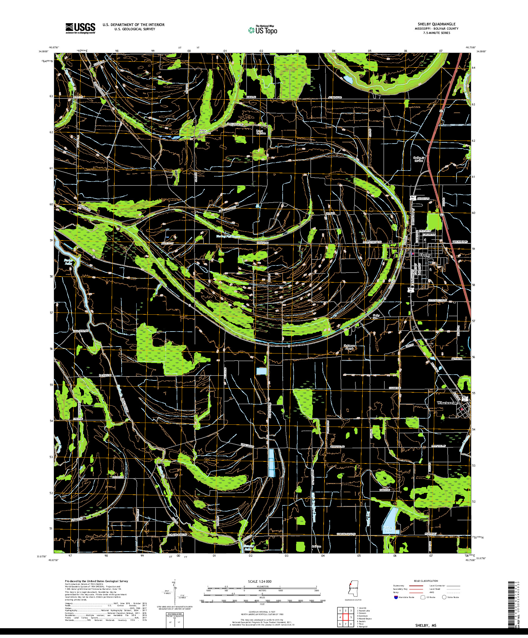 USGS US TOPO 7.5-MINUTE MAP FOR SHELBY, MS 2018