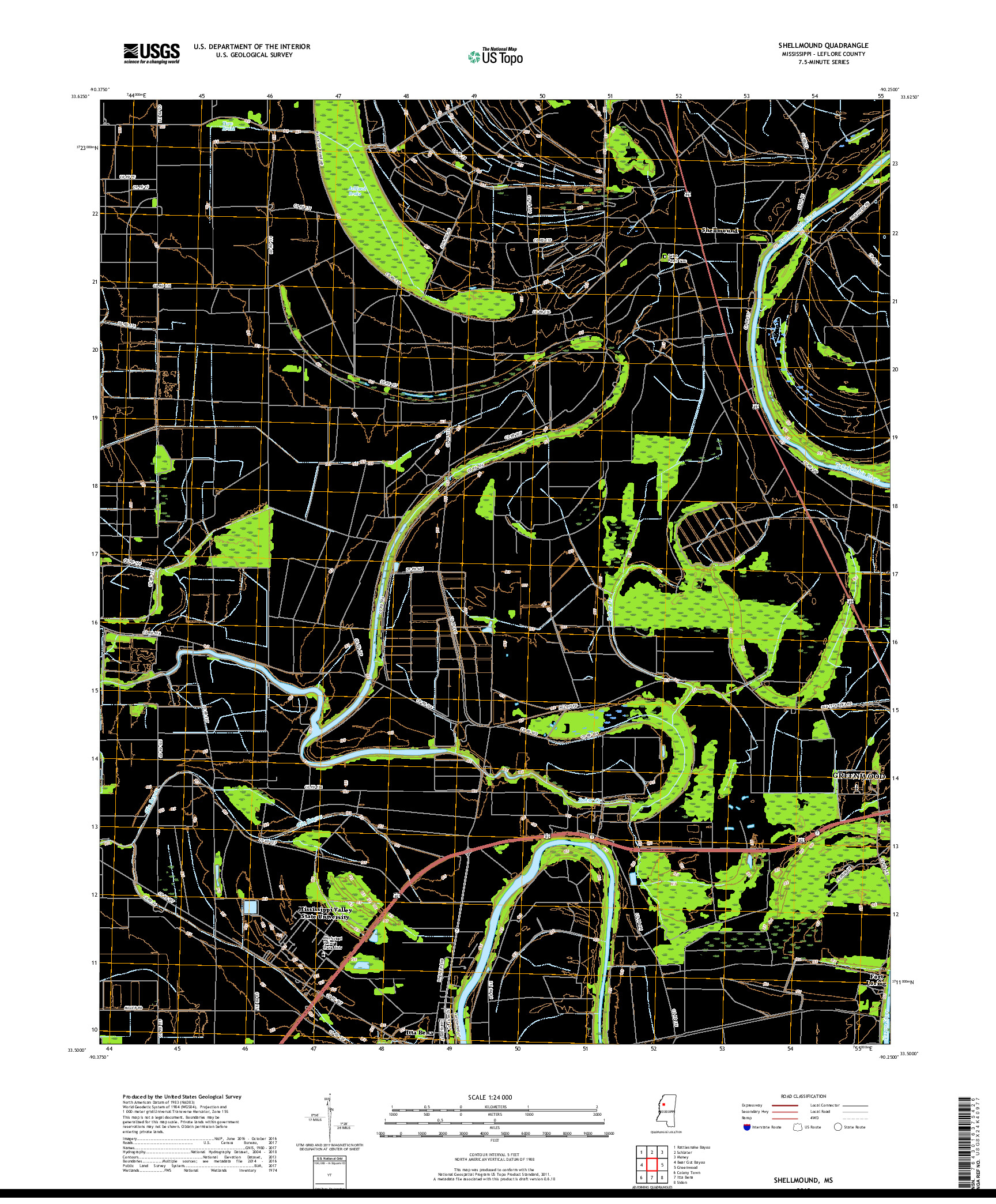 USGS US TOPO 7.5-MINUTE MAP FOR SHELLMOUND, MS 2018