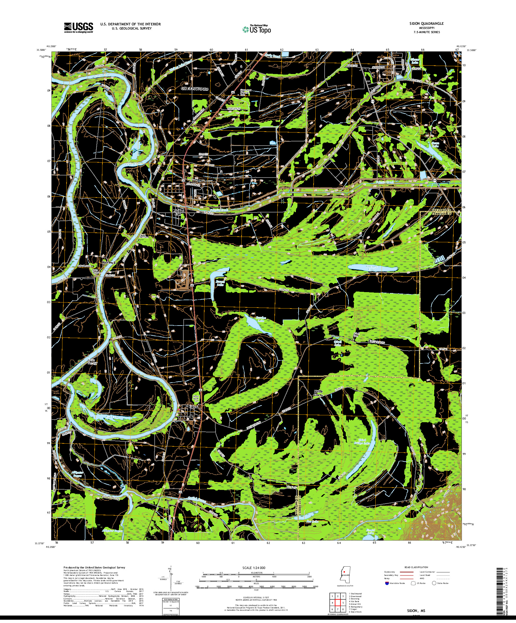 USGS US TOPO 7.5-MINUTE MAP FOR SIDON, MS 2018