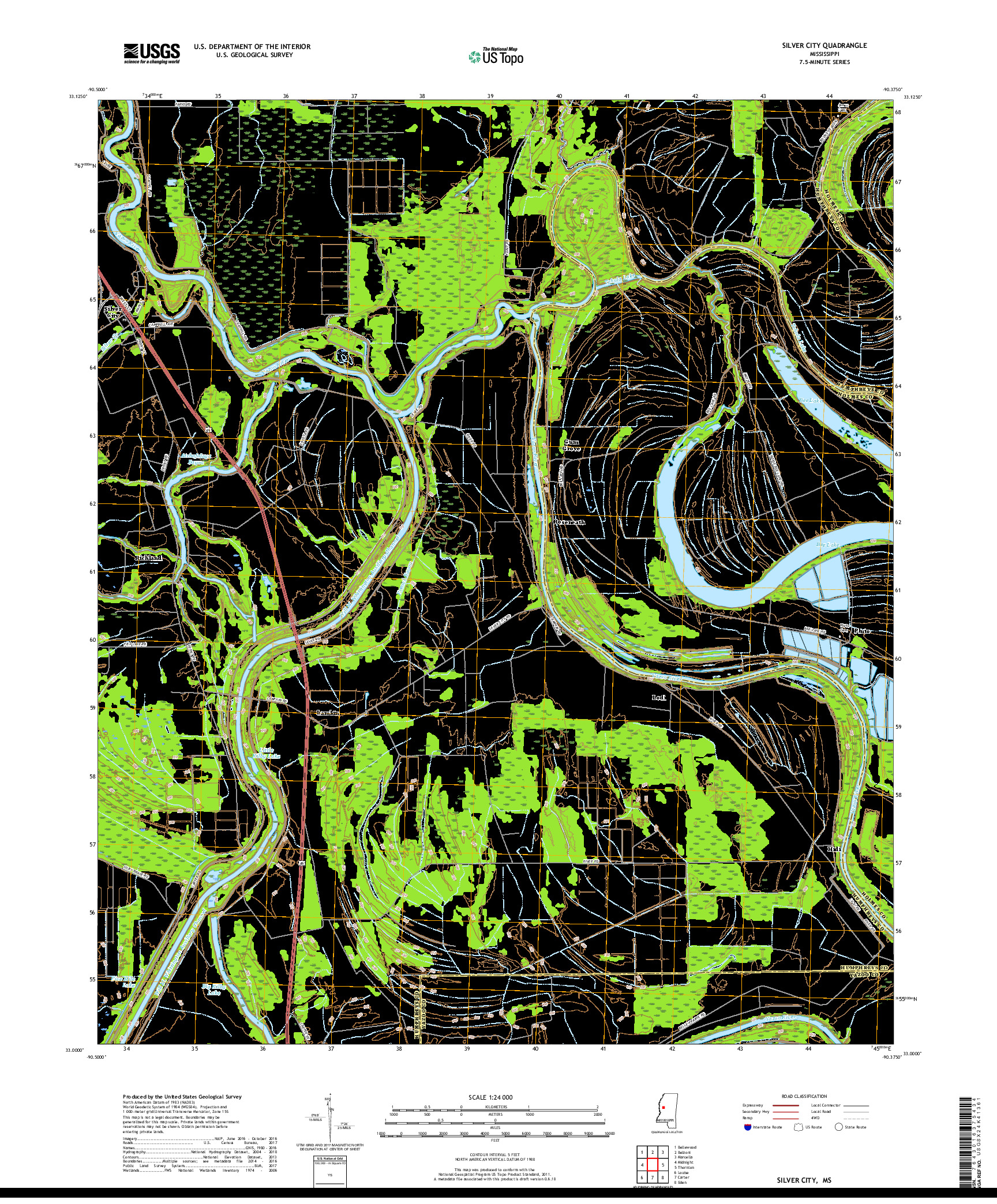 USGS US TOPO 7.5-MINUTE MAP FOR SILVER CITY, MS 2018