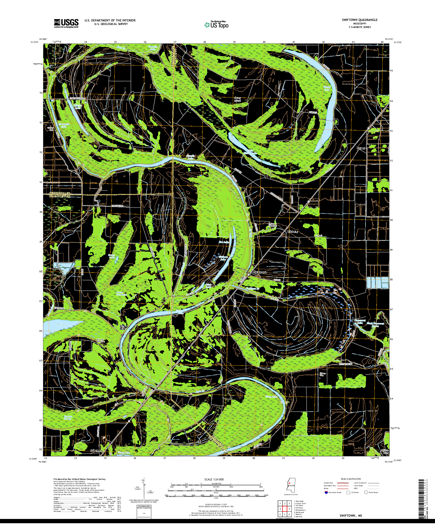 USGS US TOPO 7.5-MINUTE MAP FOR SWIFTOWN, MS 2018