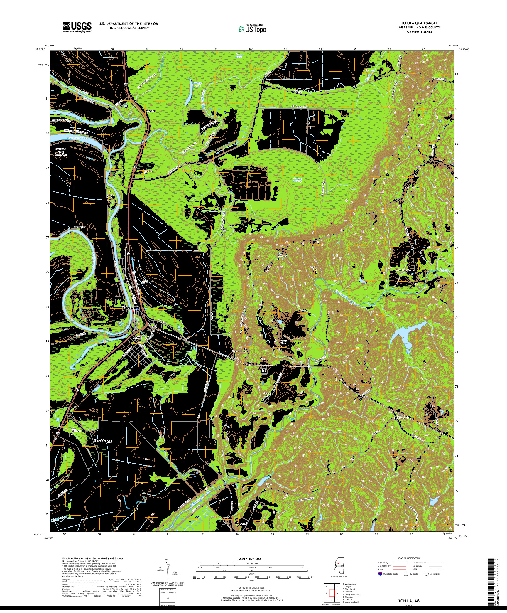 USGS US TOPO 7.5-MINUTE MAP FOR TCHULA, MS 2018