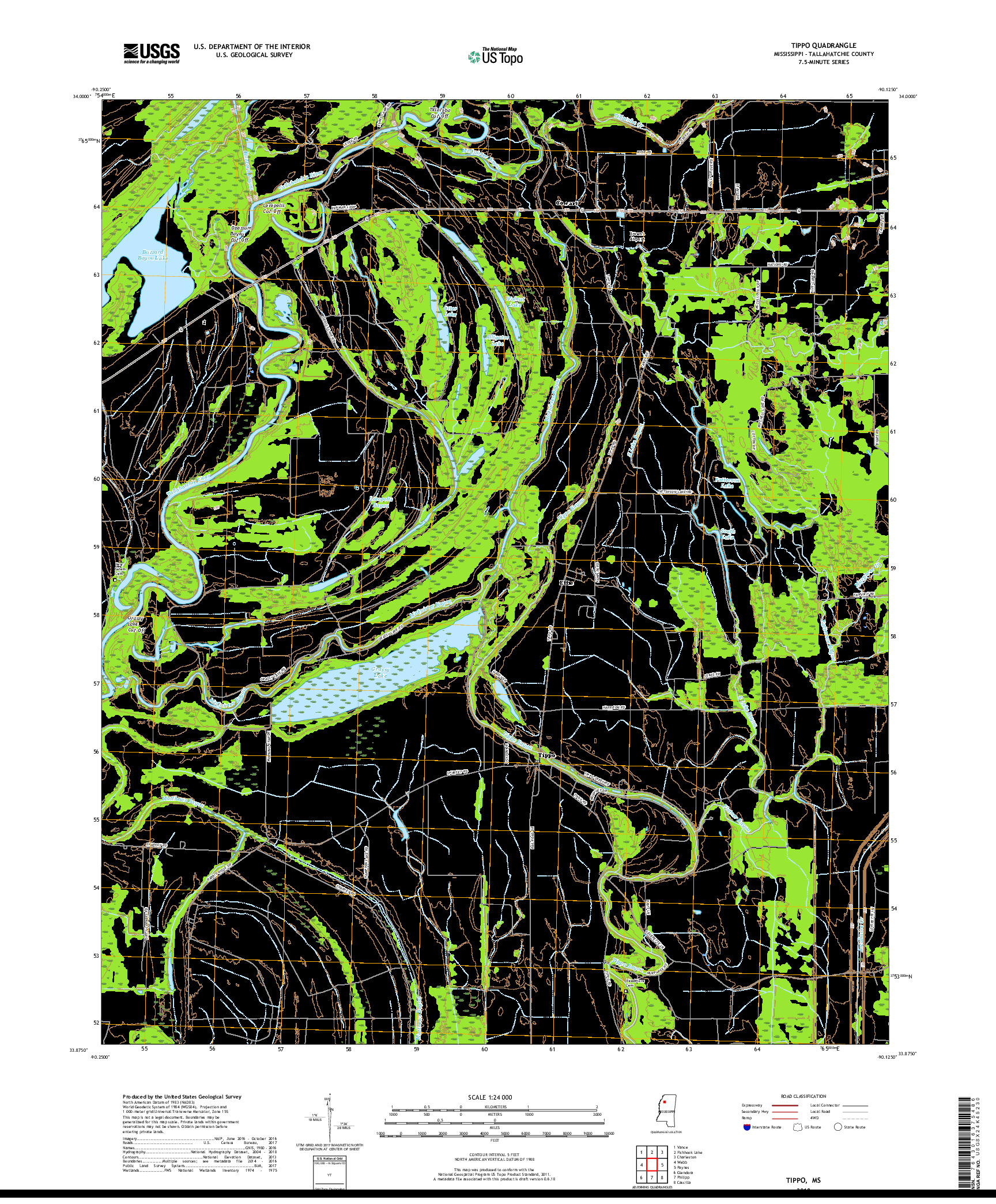 USGS US TOPO 7.5-MINUTE MAP FOR TIPPO, MS 2018