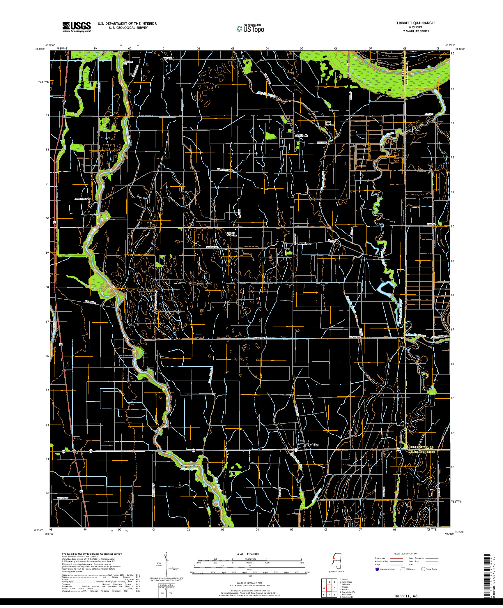 USGS US TOPO 7.5-MINUTE MAP FOR TRIBBETT, MS 2018