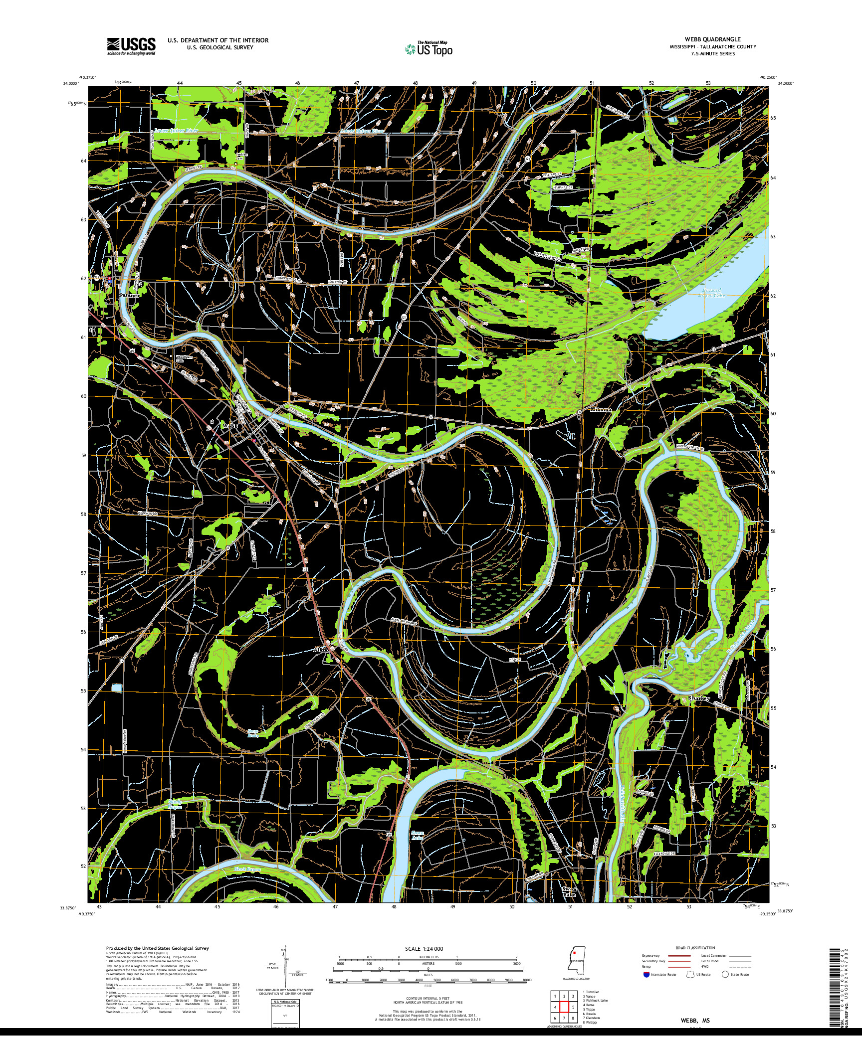 USGS US TOPO 7.5-MINUTE MAP FOR WEBB, MS 2018