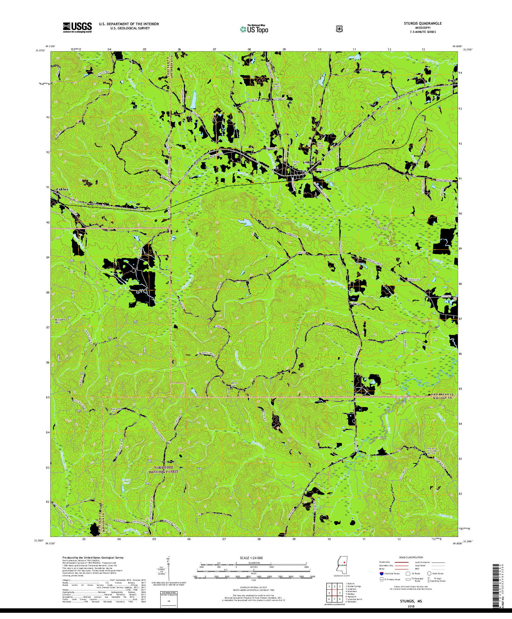 USGS US TOPO 7.5-MINUTE MAP FOR STURGIS, MS 2018