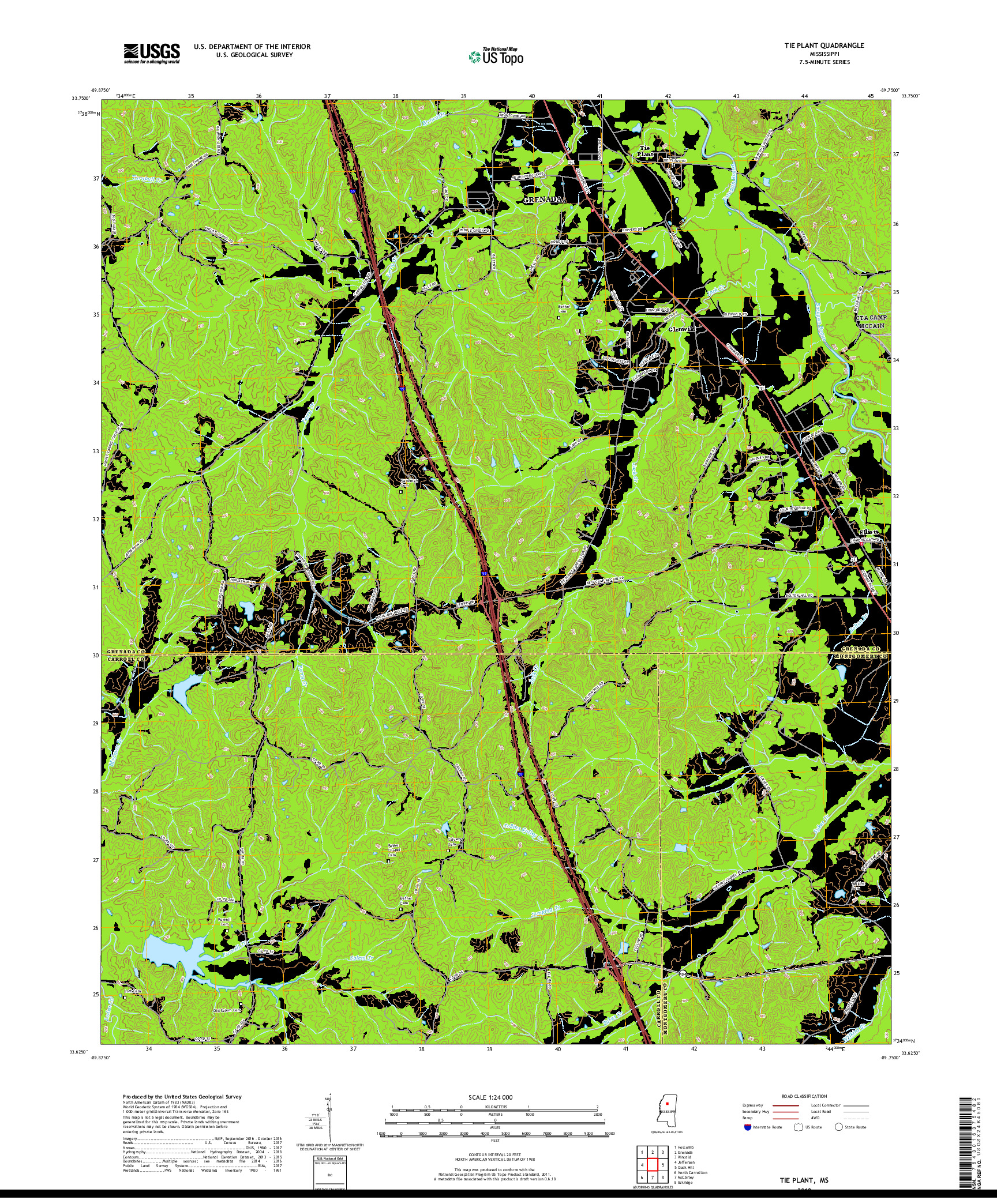 USGS US TOPO 7.5-MINUTE MAP FOR TIE PLANT, MS 2018