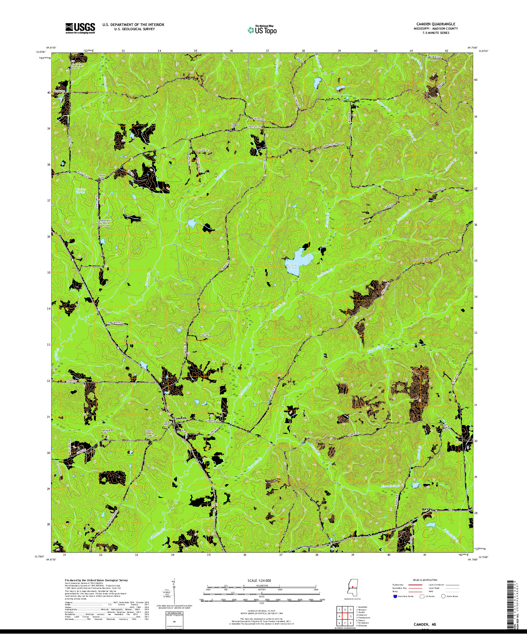 USGS US TOPO 7.5-MINUTE MAP FOR CAMDEN, MS 2018