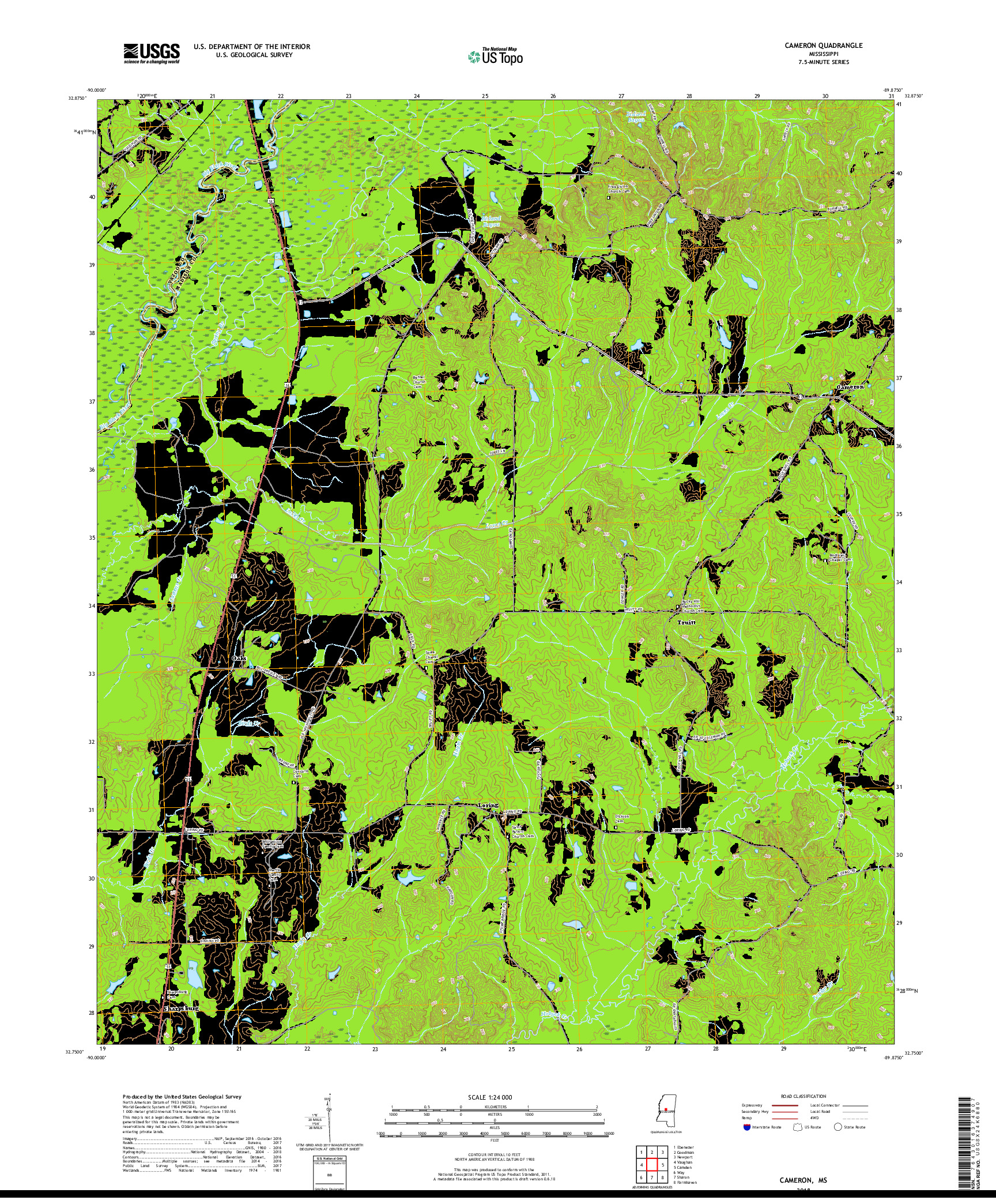 USGS US TOPO 7.5-MINUTE MAP FOR CAMERON, MS 2018