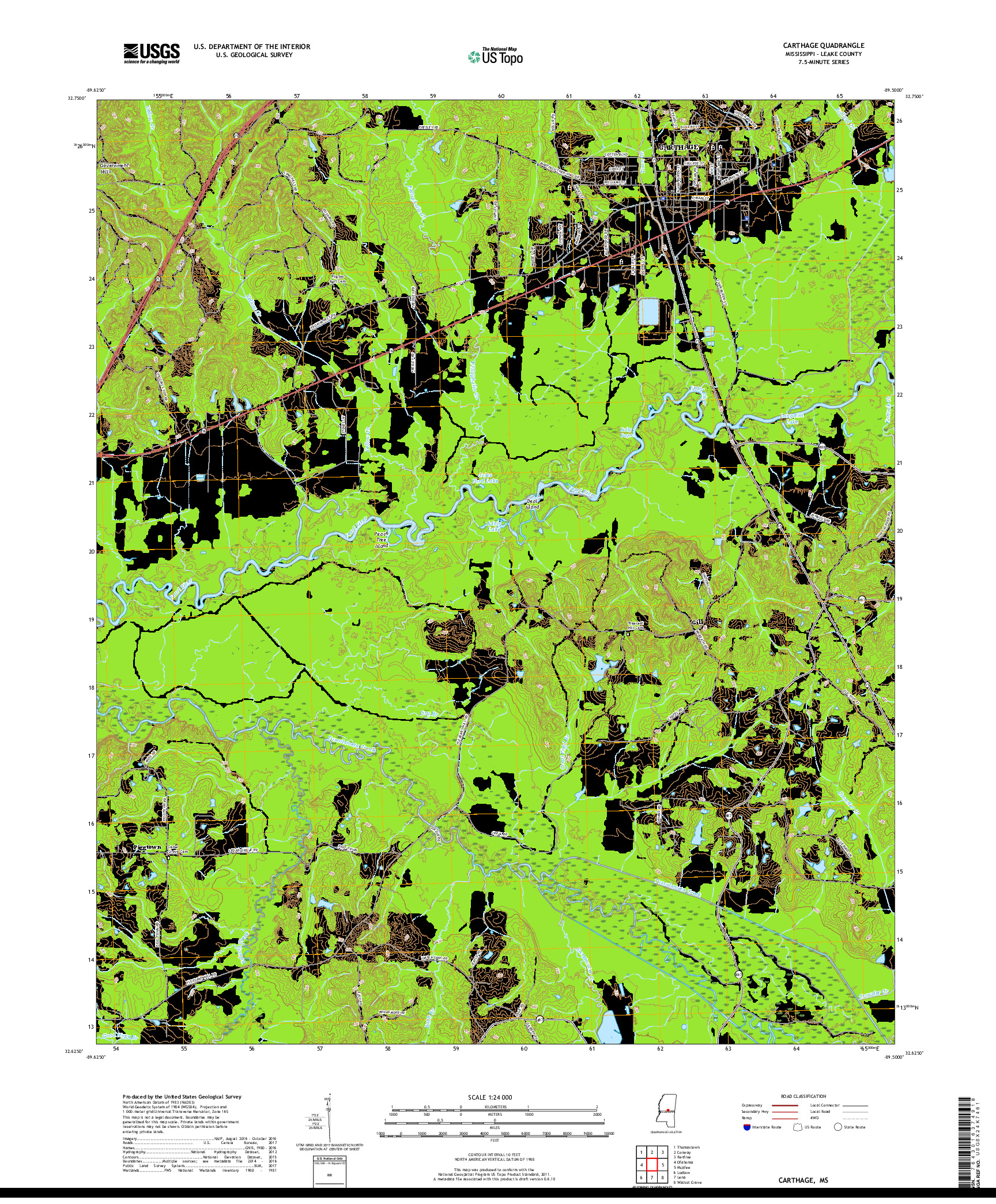 USGS US TOPO 7.5-MINUTE MAP FOR CARTHAGE, MS 2018