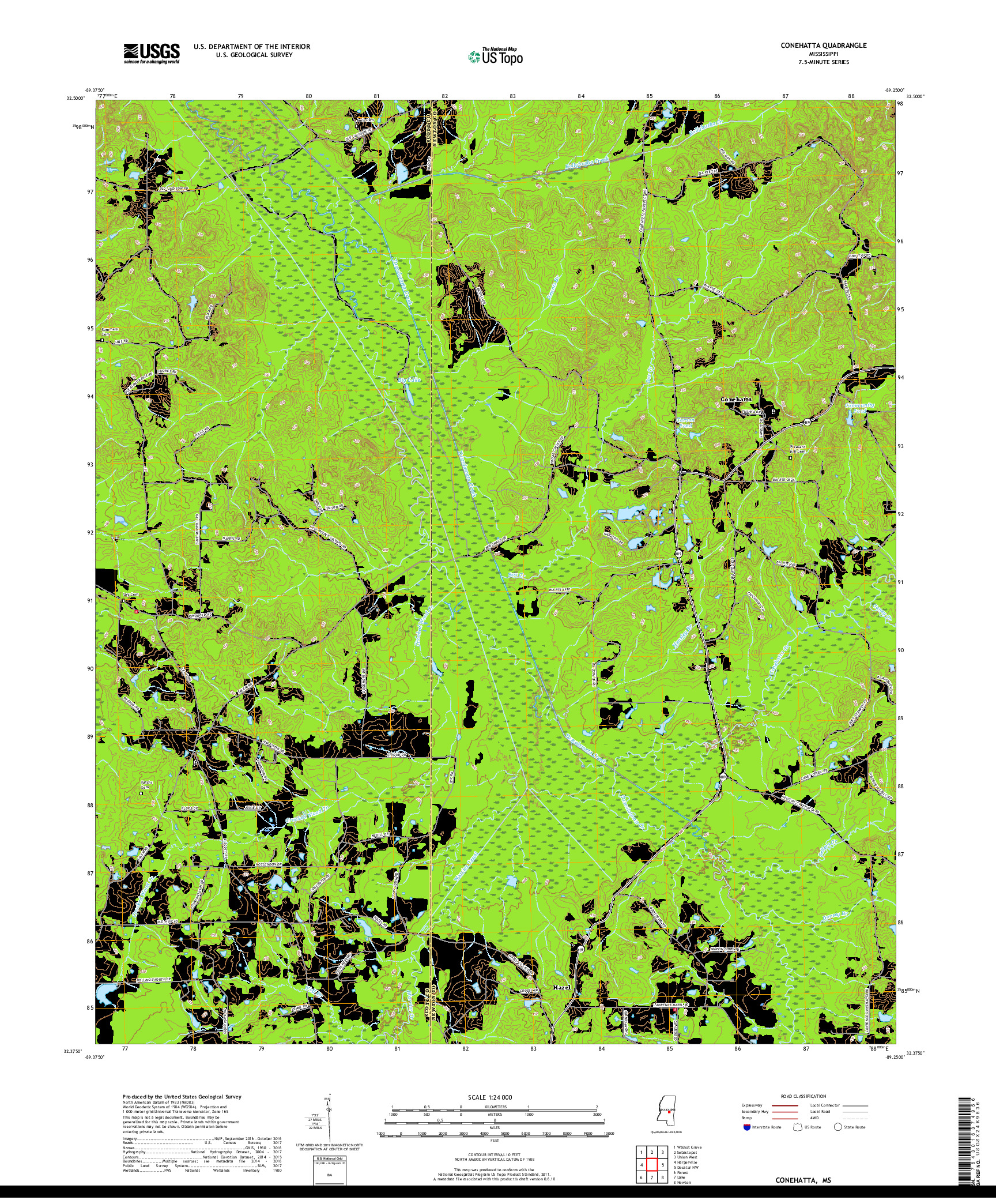 USGS US TOPO 7.5-MINUTE MAP FOR CONEHATTA, MS 2018