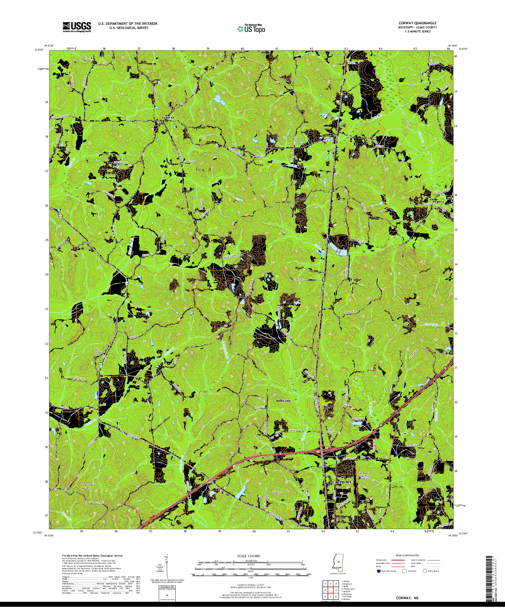 USGS US TOPO 7.5-MINUTE MAP FOR CONWAY, MS 2018