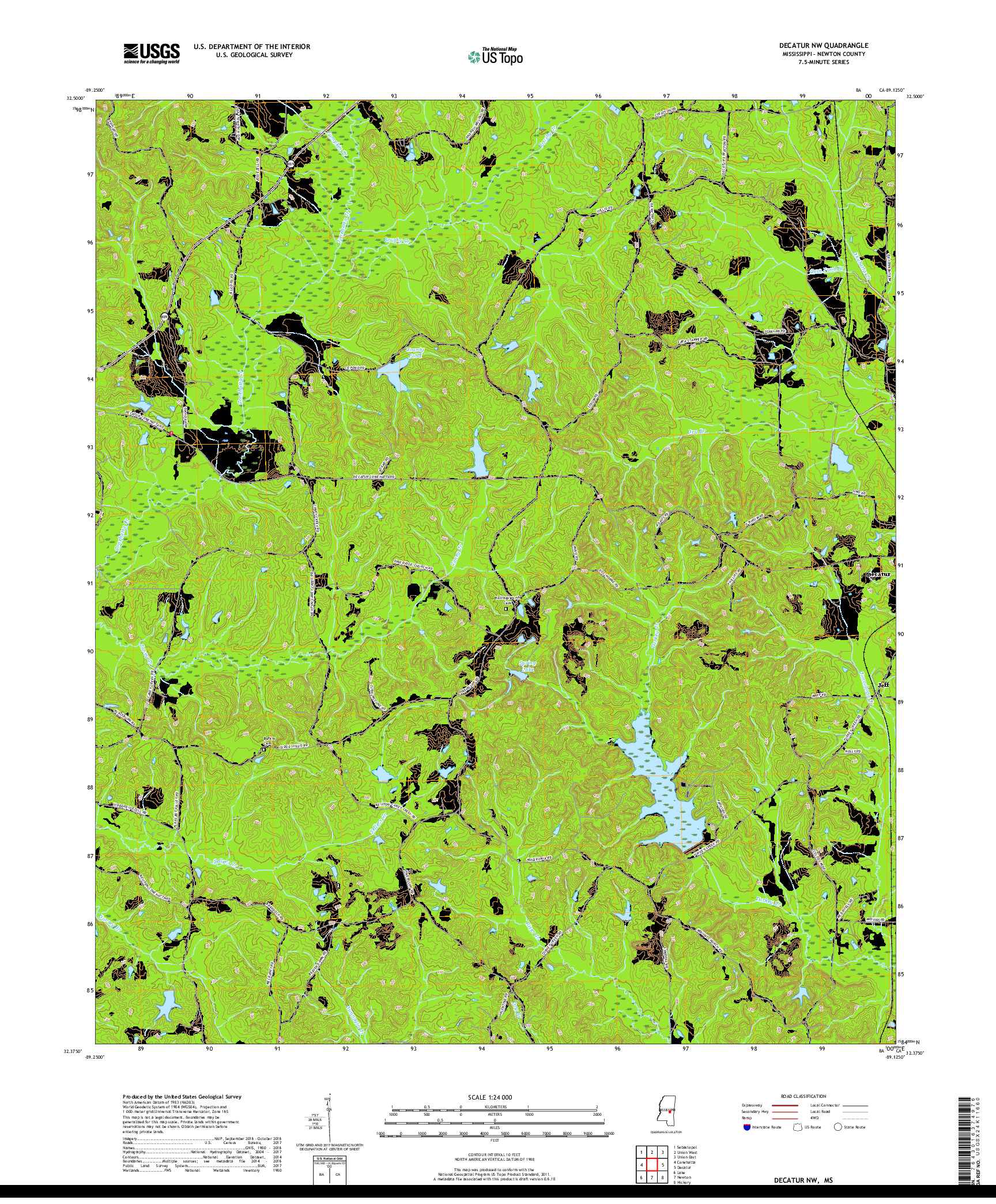 USGS US TOPO 7.5-MINUTE MAP FOR DECATUR NW, MS 2018