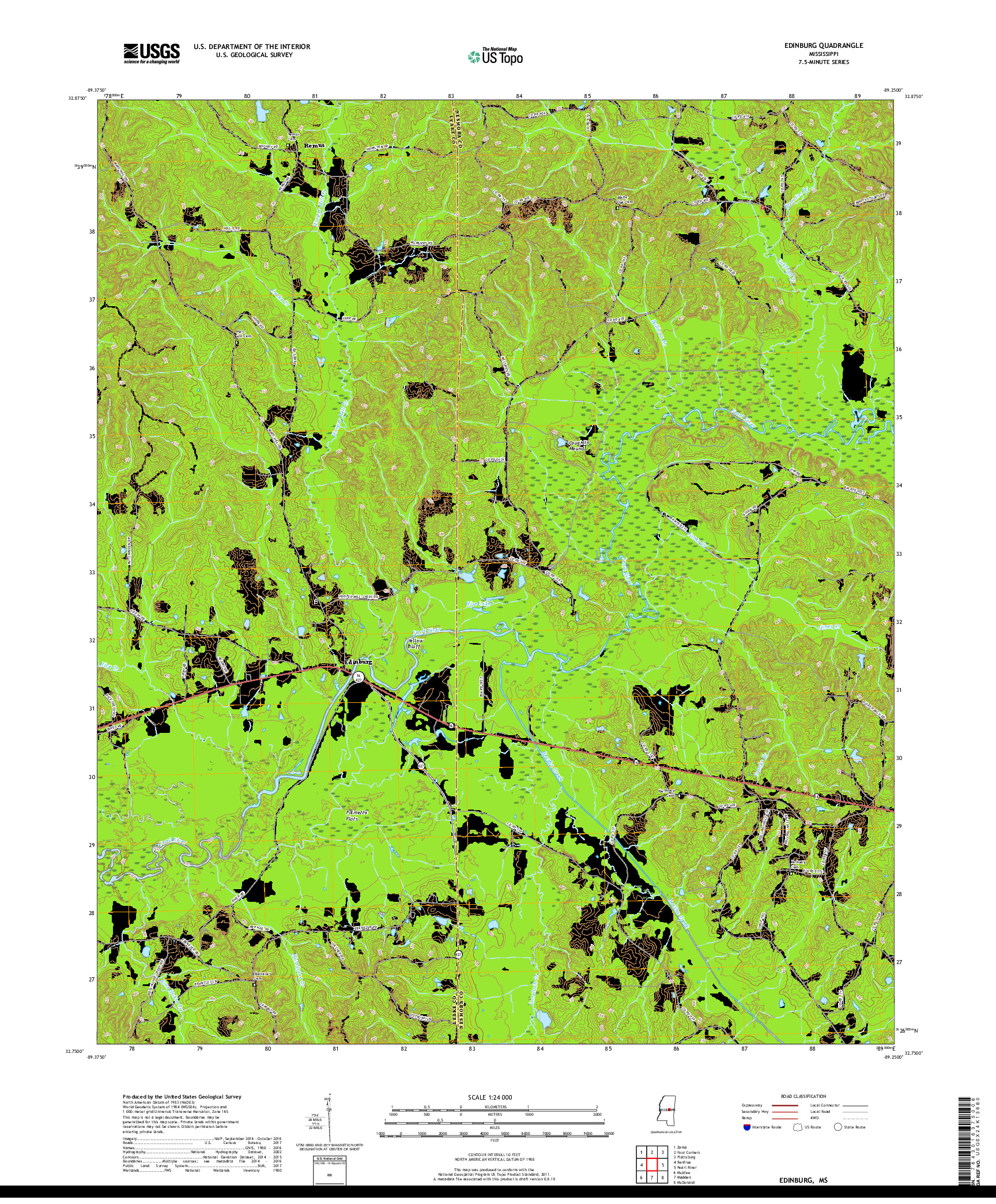 USGS US TOPO 7.5-MINUTE MAP FOR EDINBURG, MS 2018