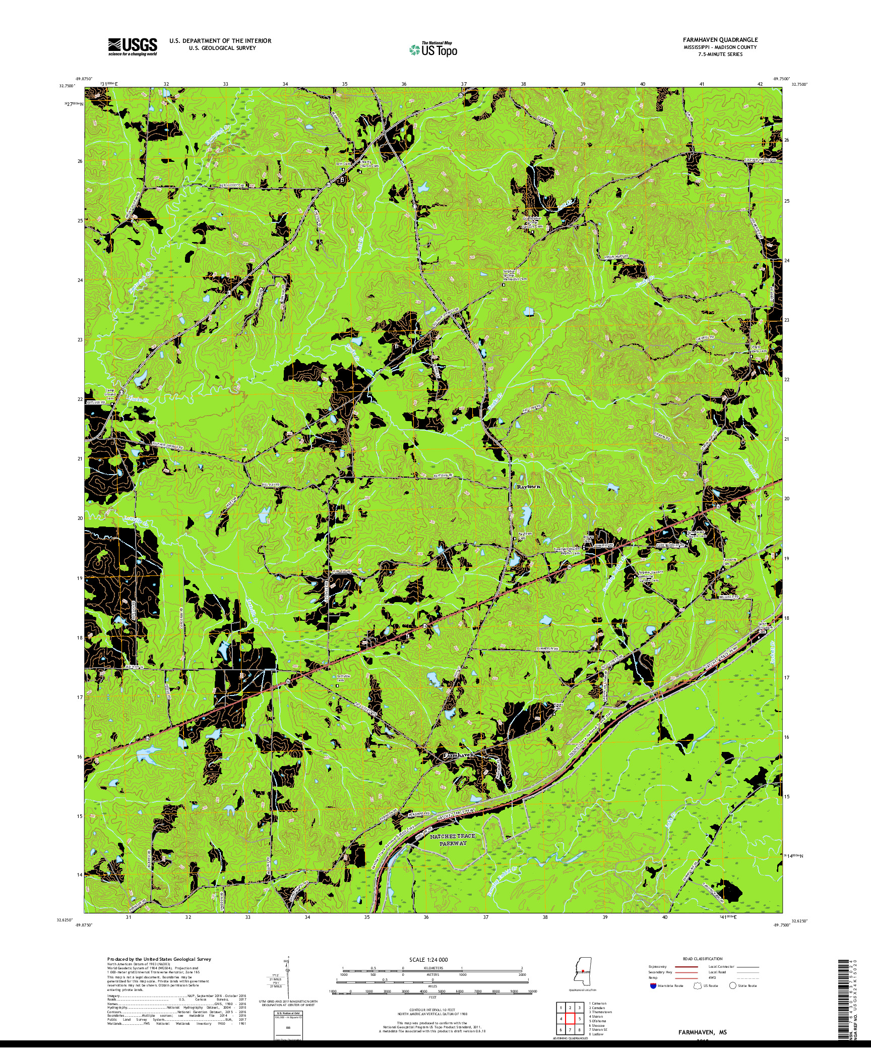 USGS US TOPO 7.5-MINUTE MAP FOR FARMHAVEN, MS 2018