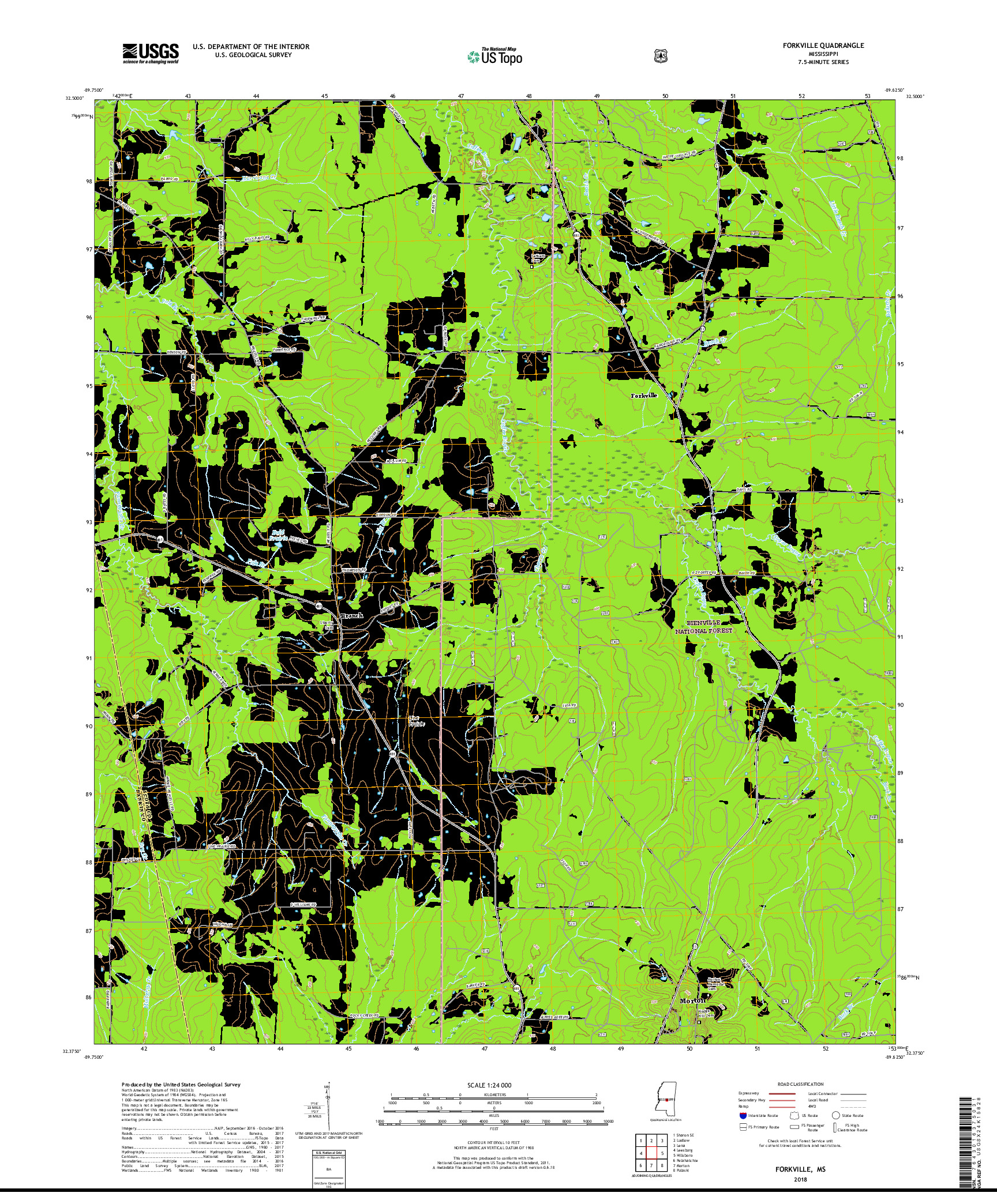 USGS US TOPO 7.5-MINUTE MAP FOR FORKVILLE, MS 2018