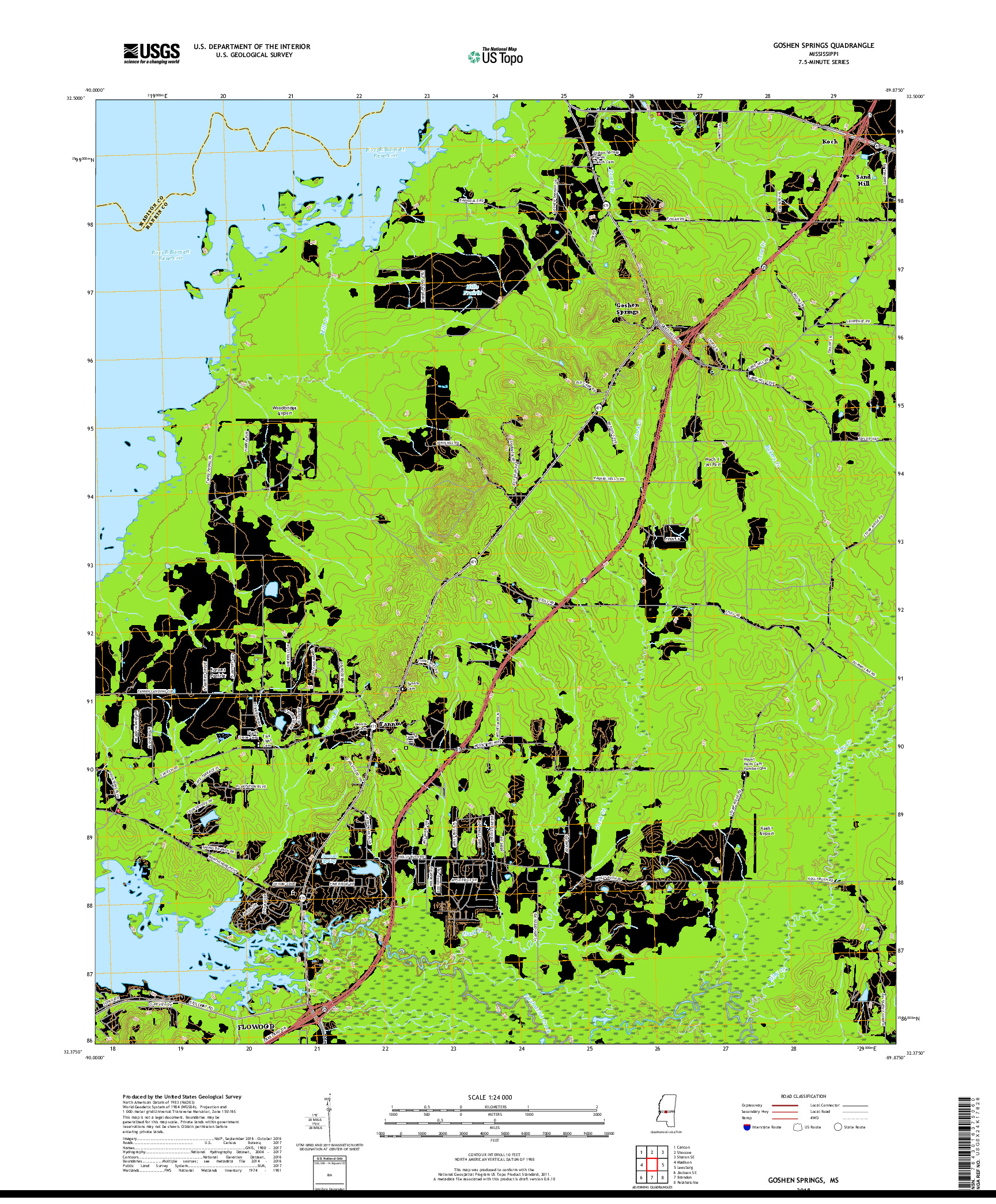 USGS US TOPO 7.5-MINUTE MAP FOR GOSHEN SPRINGS, MS 2018