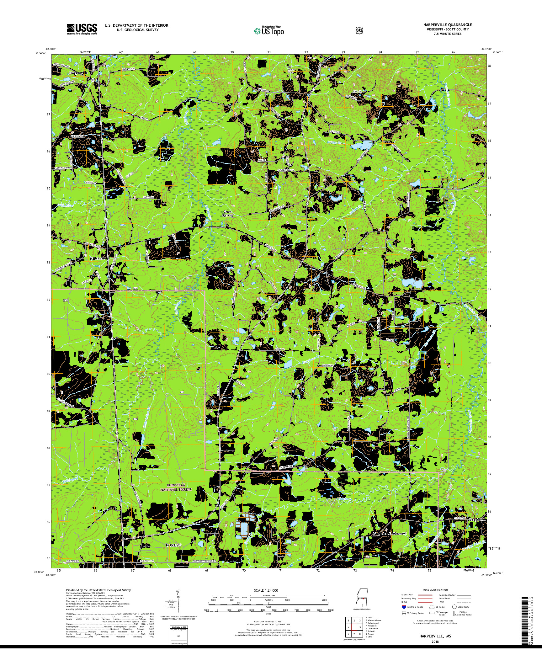 USGS US TOPO 7.5-MINUTE MAP FOR HARPERVILLE, MS 2018