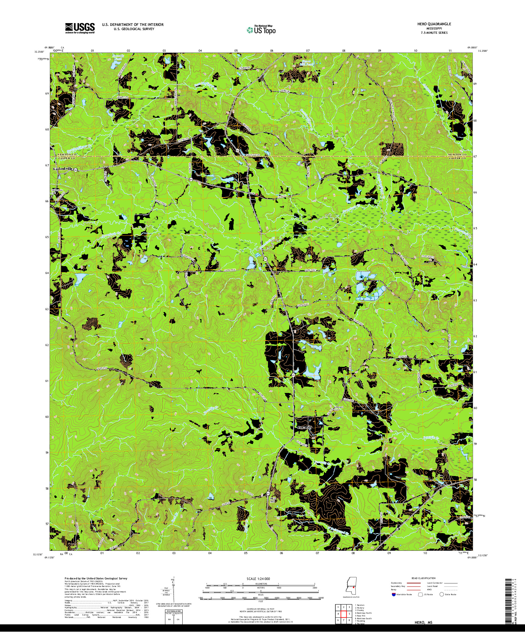 USGS US TOPO 7.5-MINUTE MAP FOR HERO, MS 2018