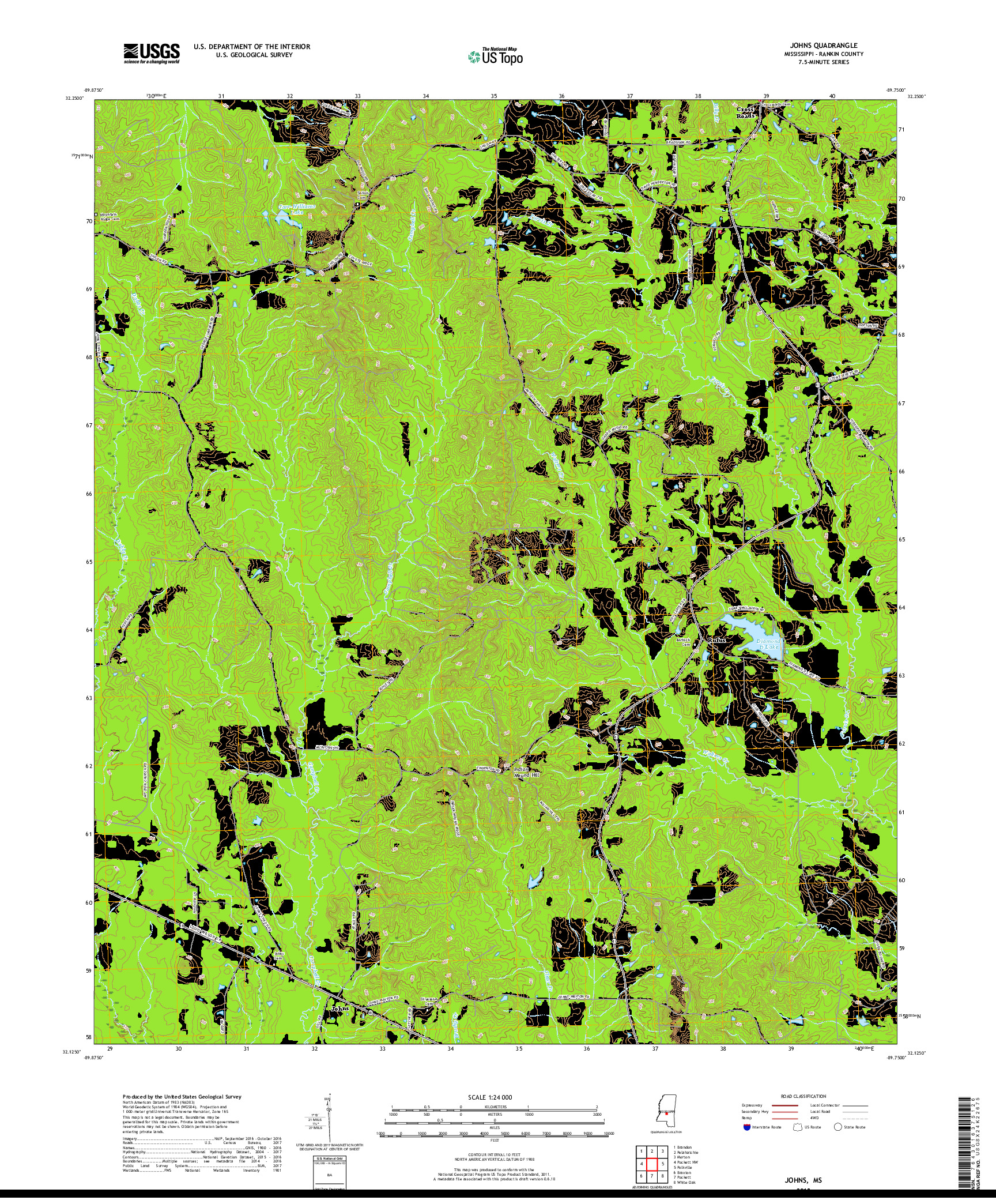 USGS US TOPO 7.5-MINUTE MAP FOR JOHNS, MS 2018