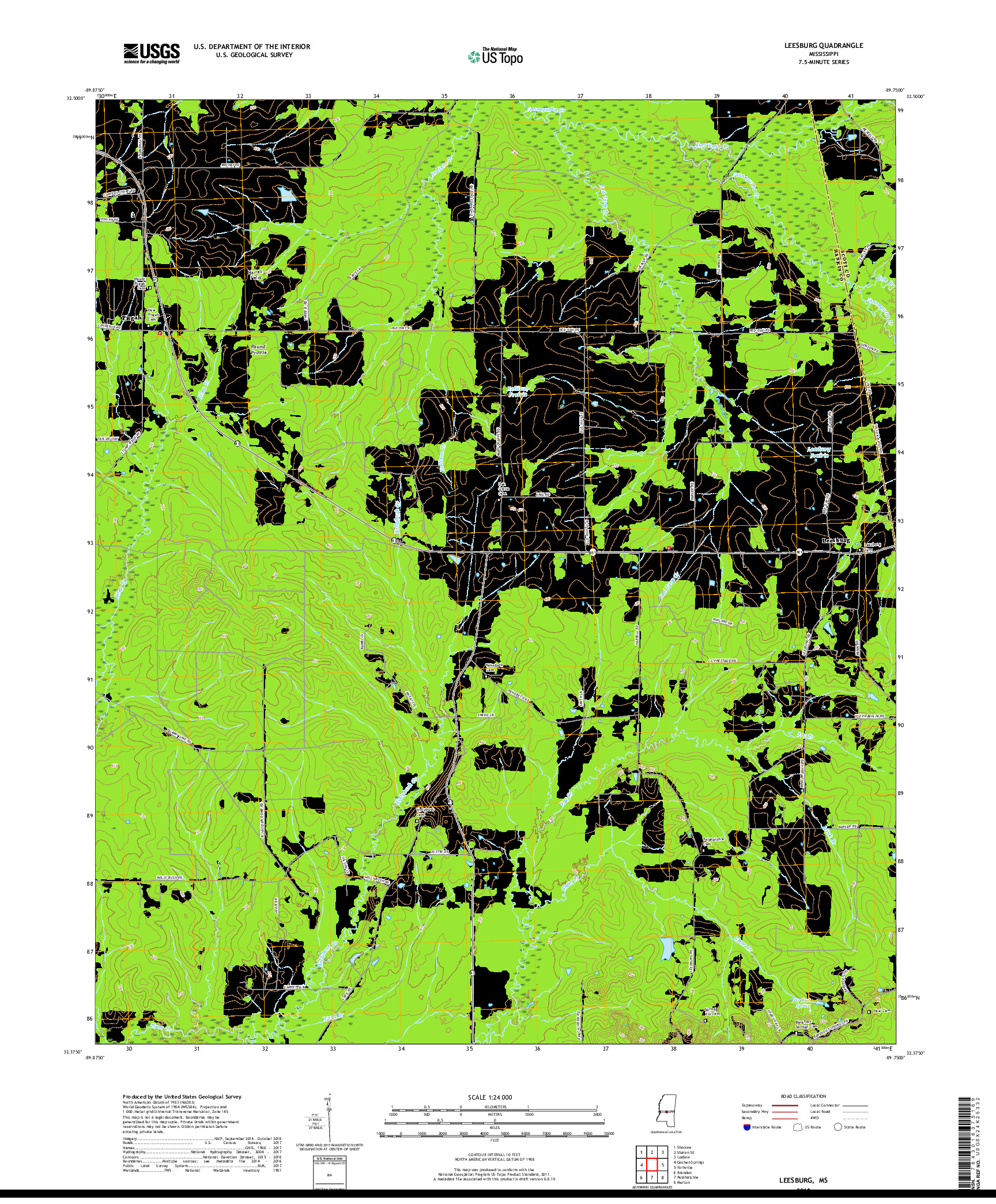 USGS US TOPO 7.5-MINUTE MAP FOR LEESBURG, MS 2018