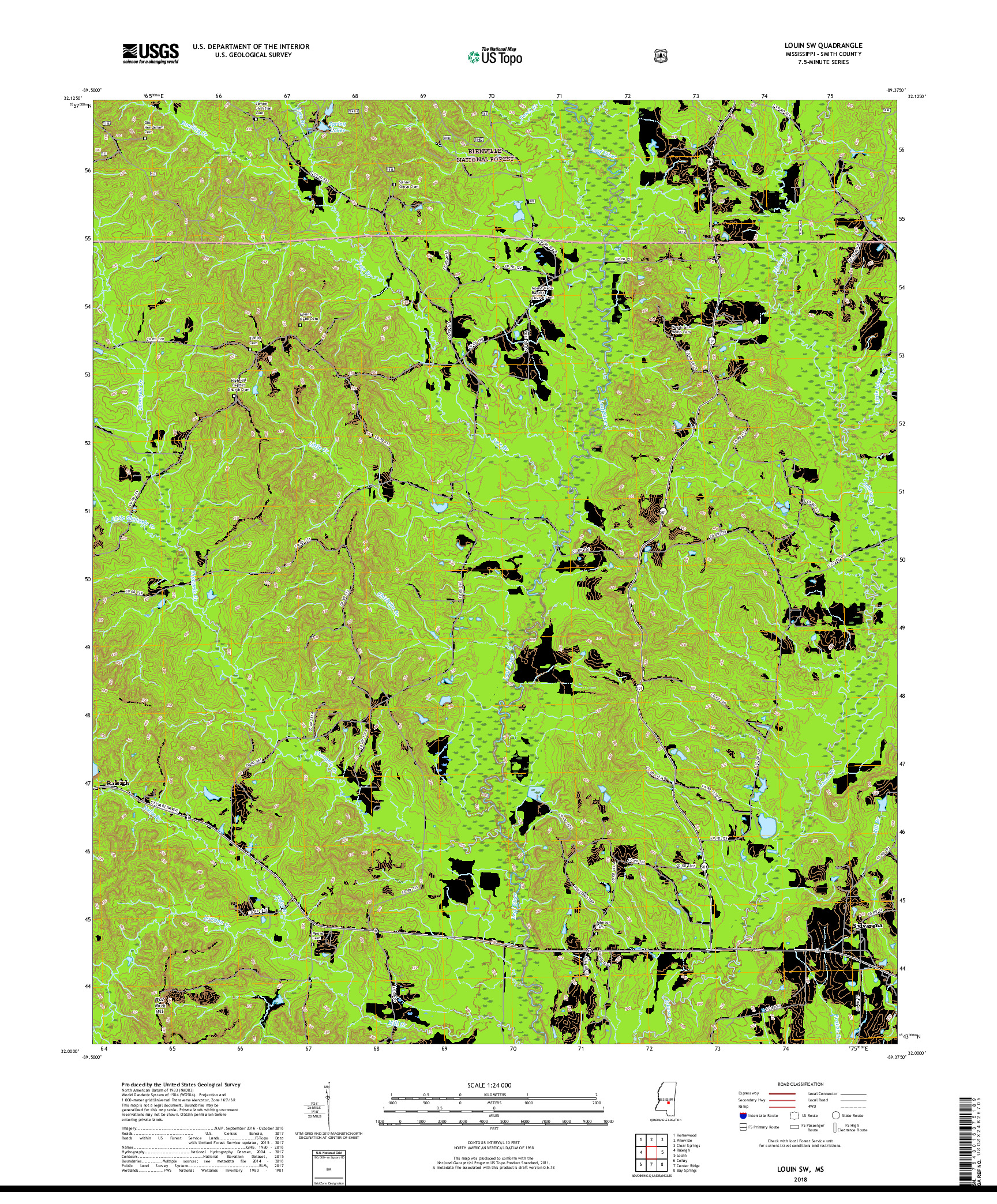 USGS US TOPO 7.5-MINUTE MAP FOR LOUIN SW, MS 2018