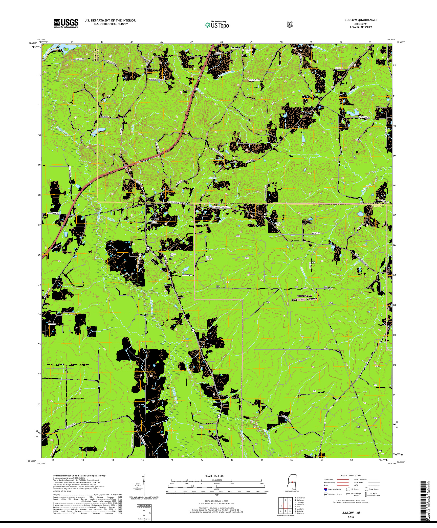USGS US TOPO 7.5-MINUTE MAP FOR LUDLOW, MS 2018