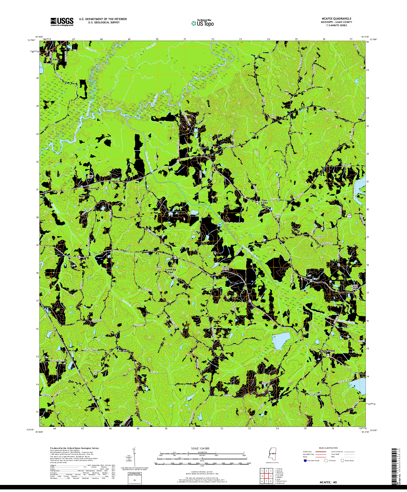 USGS US TOPO 7.5-MINUTE MAP FOR MCAFEE, MS 2018