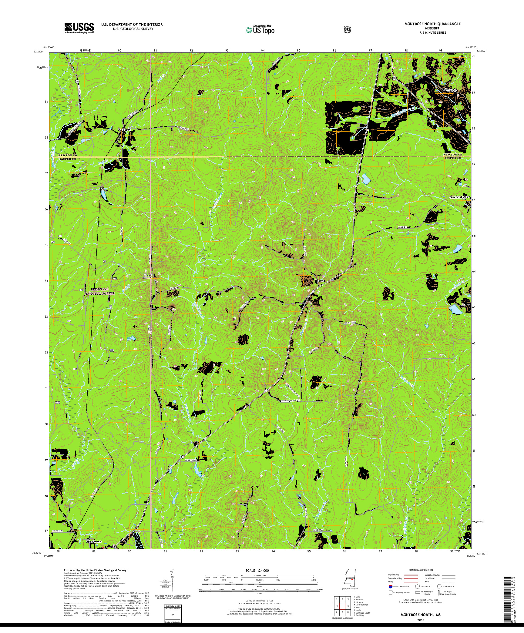 USGS US TOPO 7.5-MINUTE MAP FOR MONTROSE NORTH, MS 2018