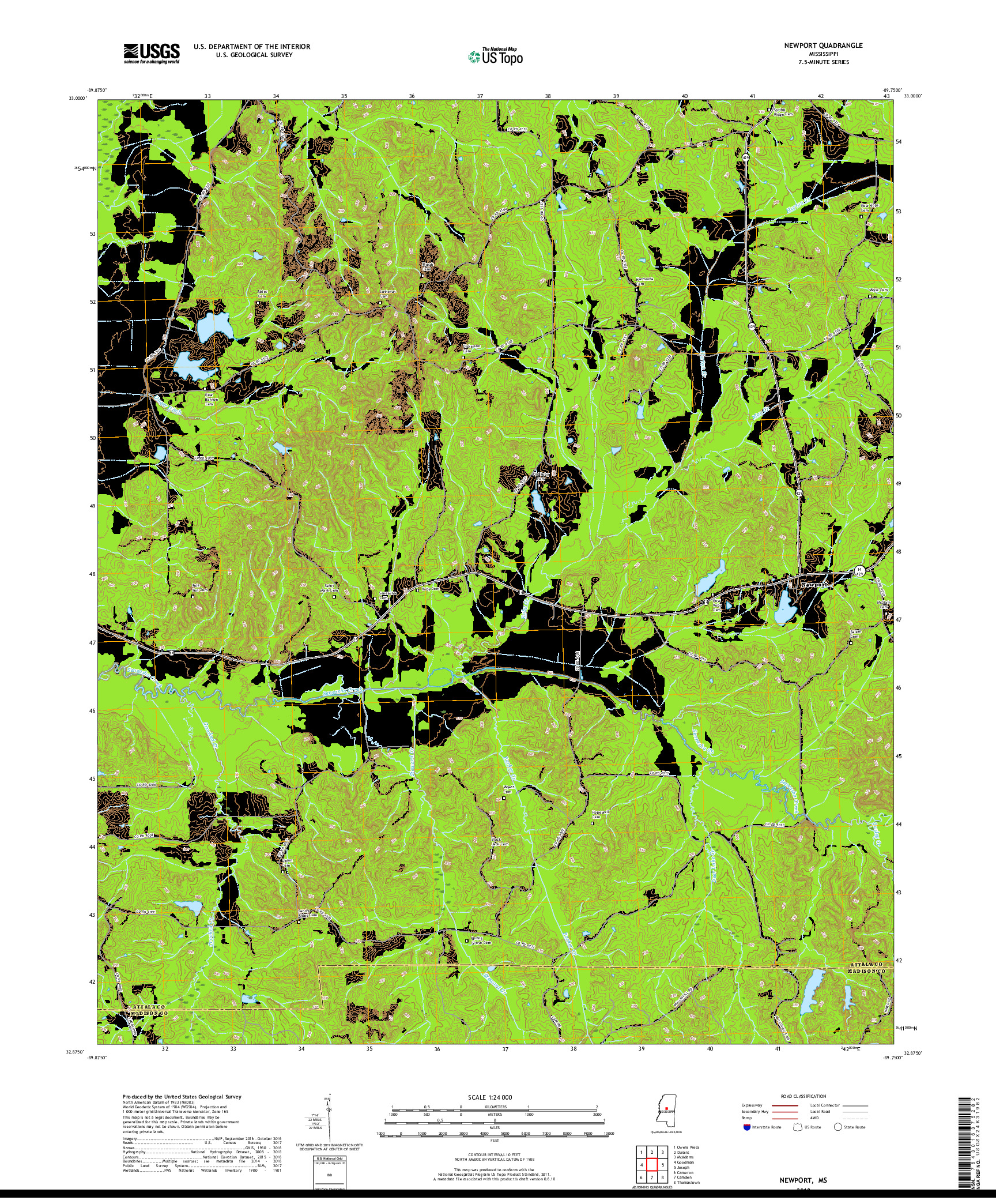 USGS US TOPO 7.5-MINUTE MAP FOR NEWPORT, MS 2018