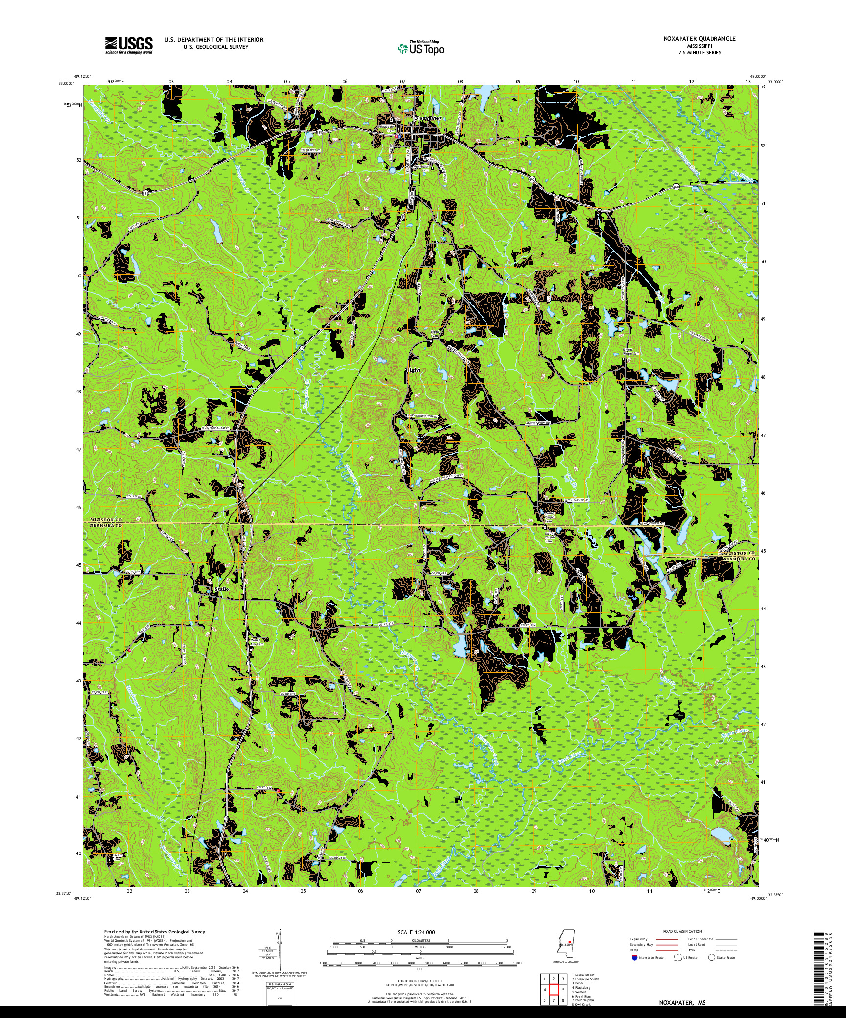 USGS US TOPO 7.5-MINUTE MAP FOR NOXAPATER, MS 2018