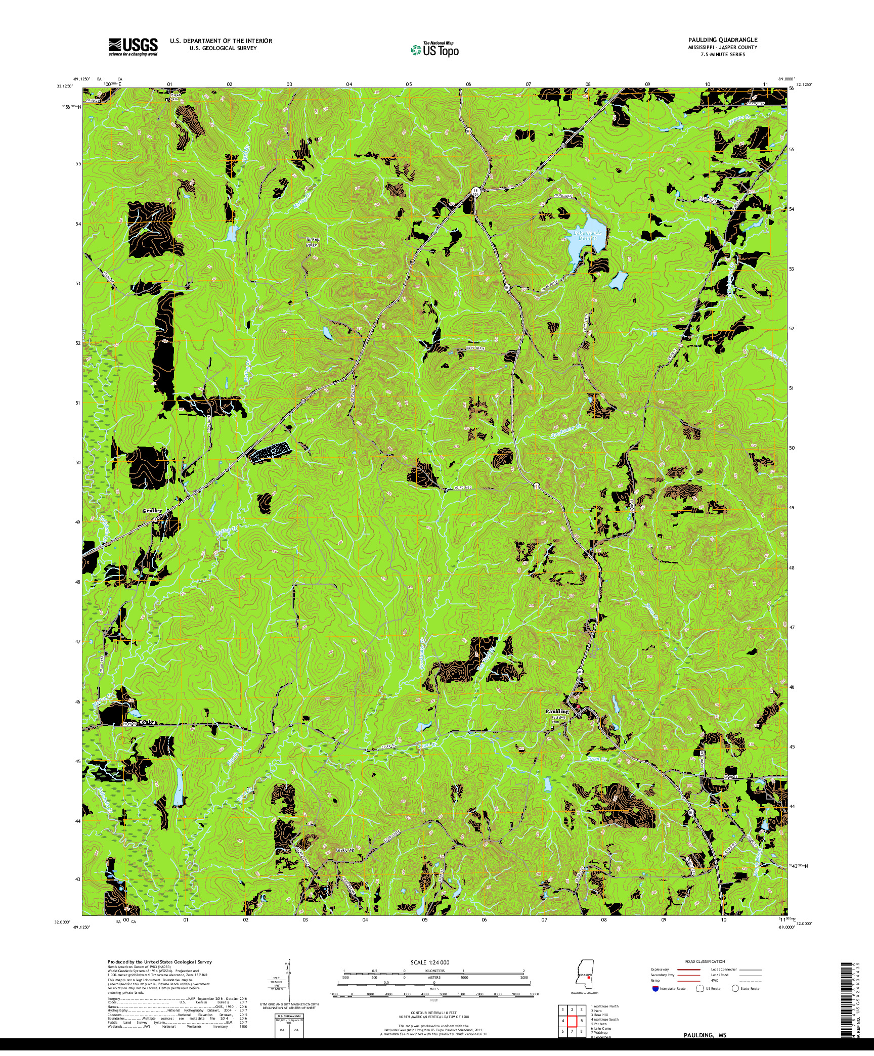 USGS US TOPO 7.5-MINUTE MAP FOR PAULDING, MS 2018