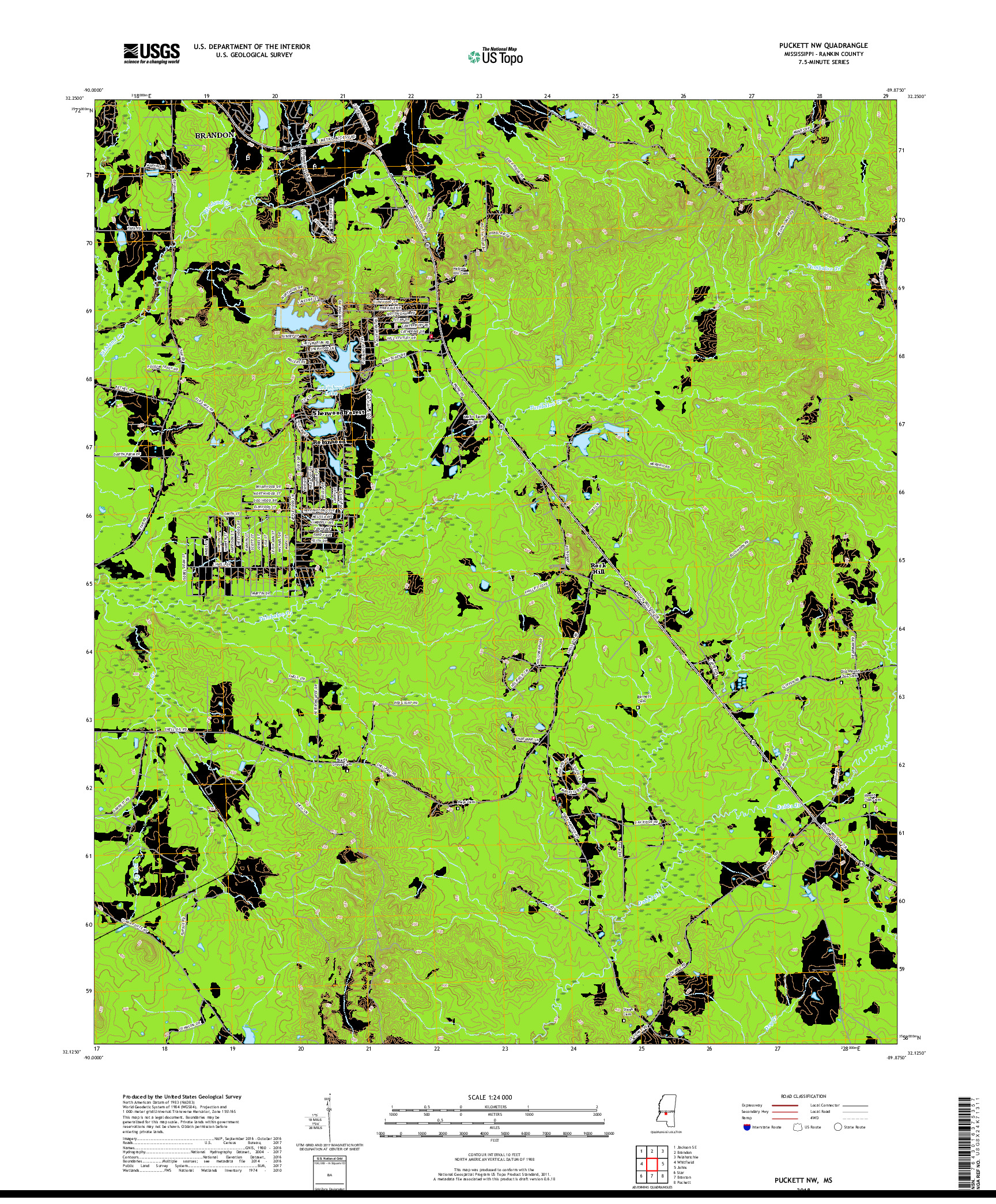 USGS US TOPO 7.5-MINUTE MAP FOR PUCKETT NW, MS 2018