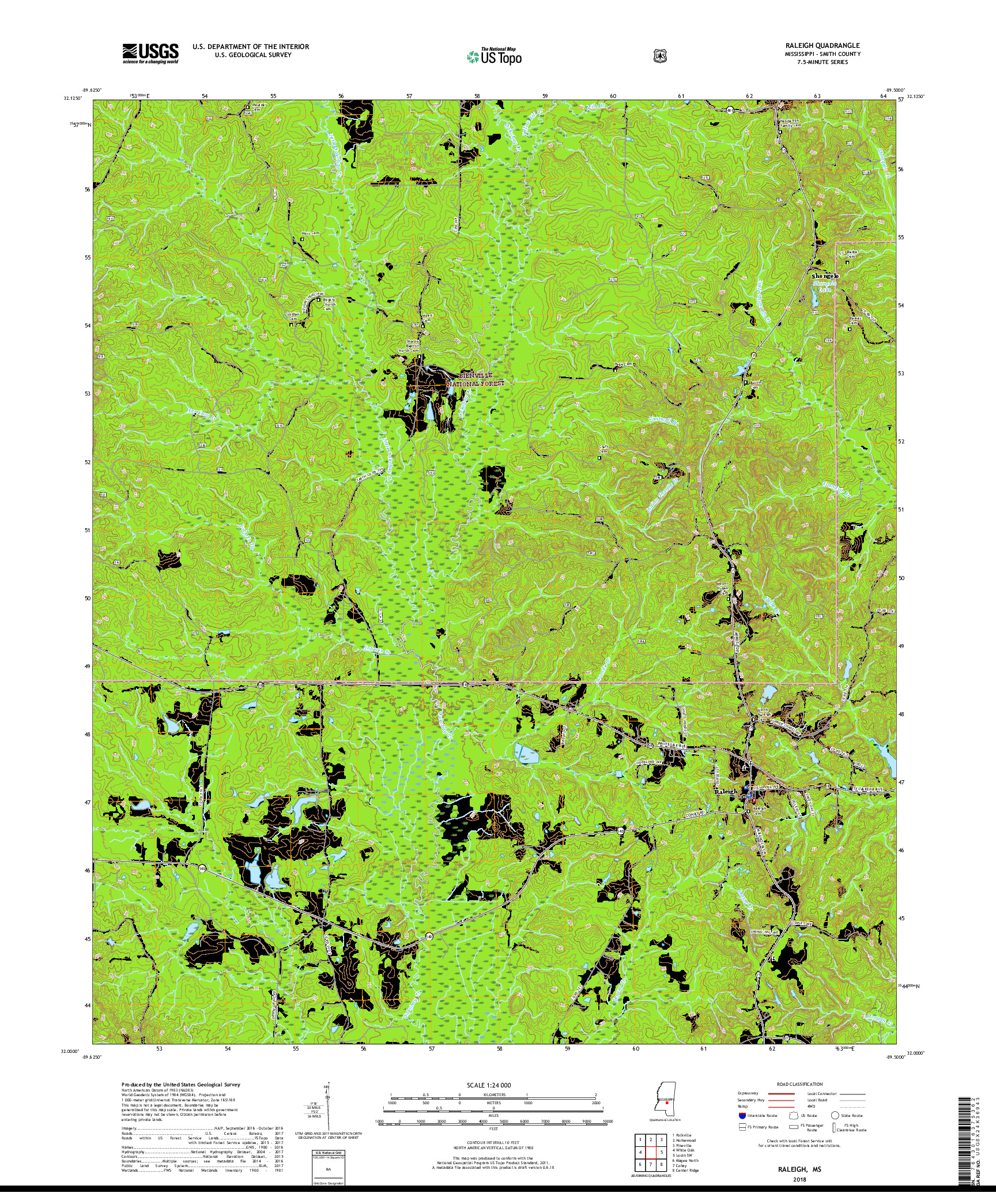 USGS US TOPO 7.5-MINUTE MAP FOR RALEIGH, MS 2018